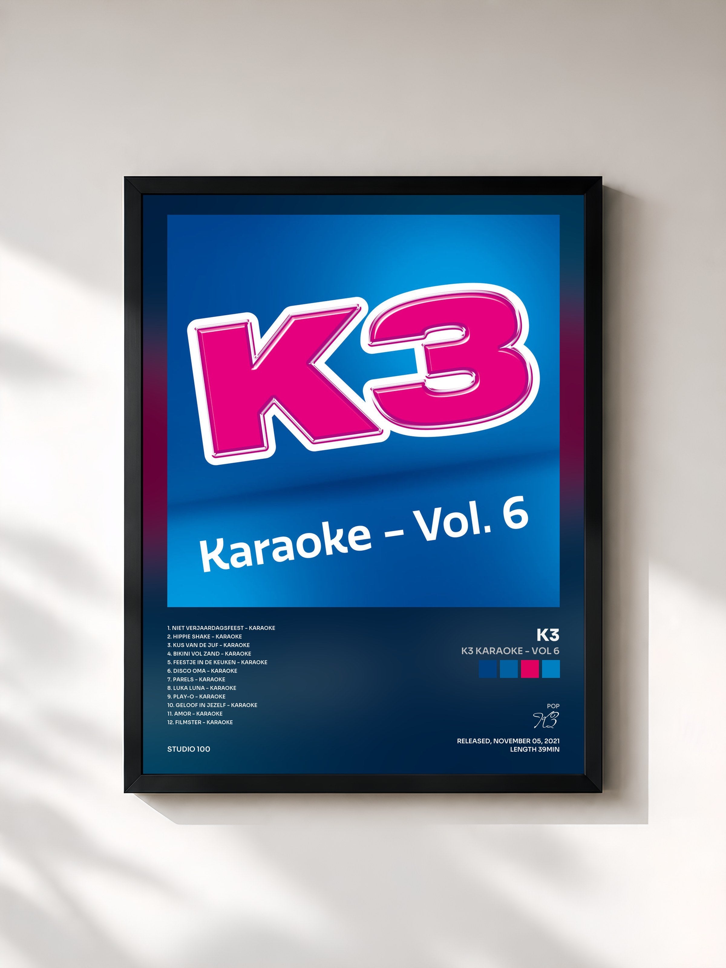 #noir Tableau de l'album K3 karaoke - Vol 6 de K3, cadre noir, imprimé et encadré en France