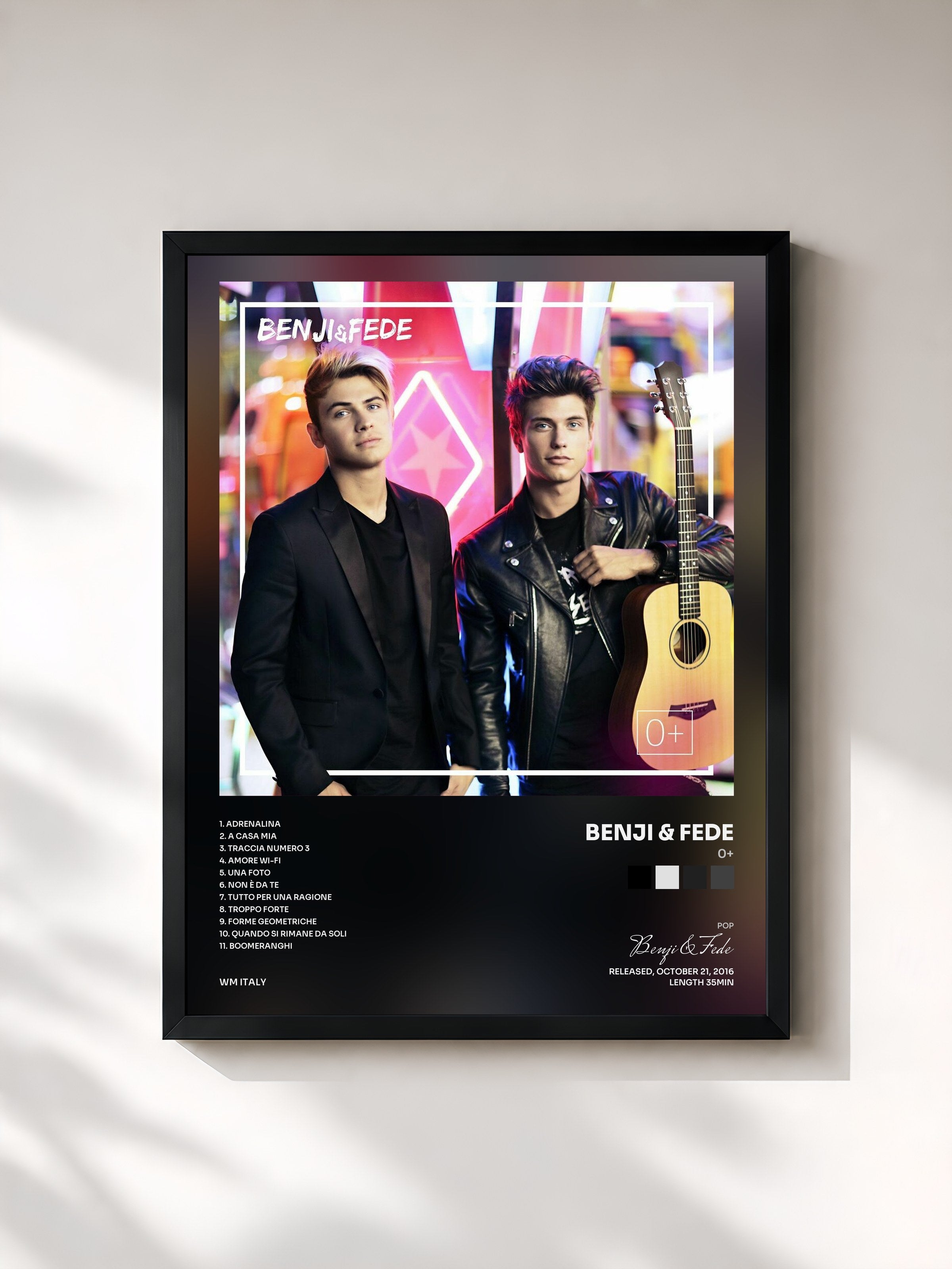 #noir Tableau de l'album 0+ de Benji & Fede, cadre noir, imprimé et encadré en France