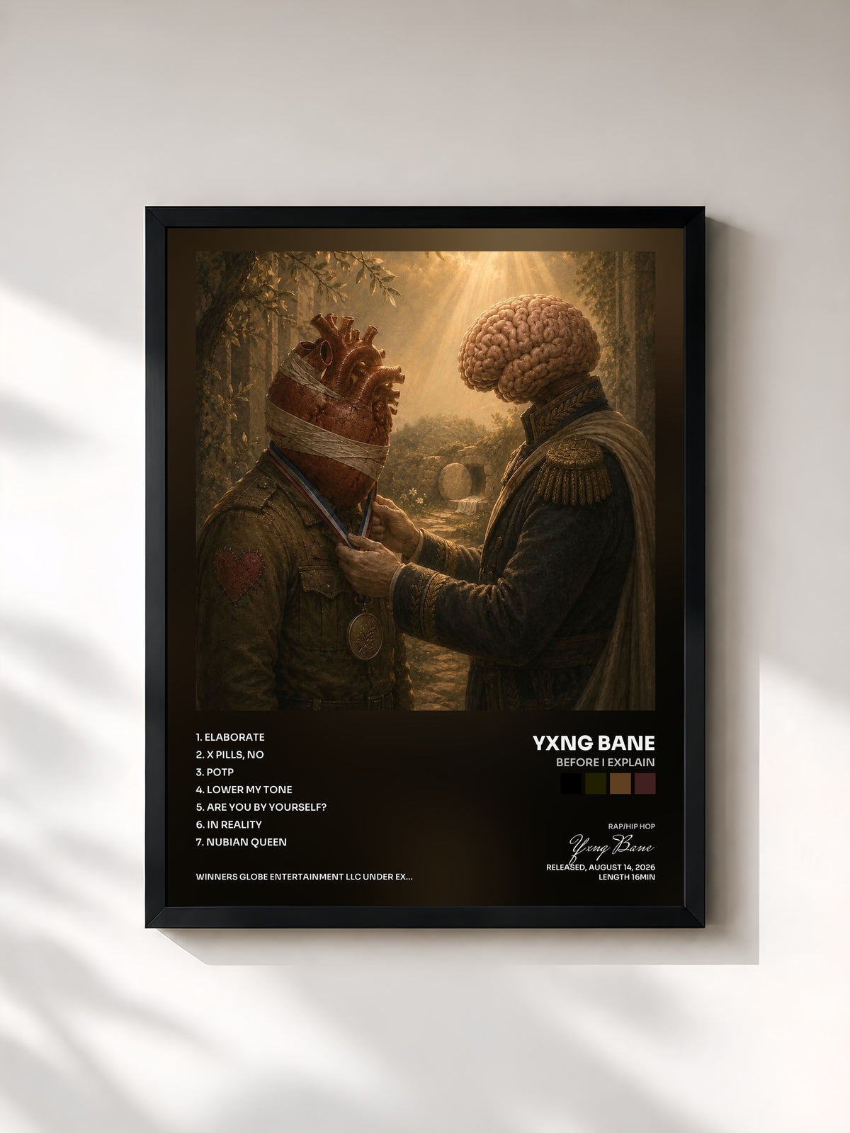 #noir Tableau de l'album Before I Explain de Yxng Bane, cadre noir, imprimé et encadré en France