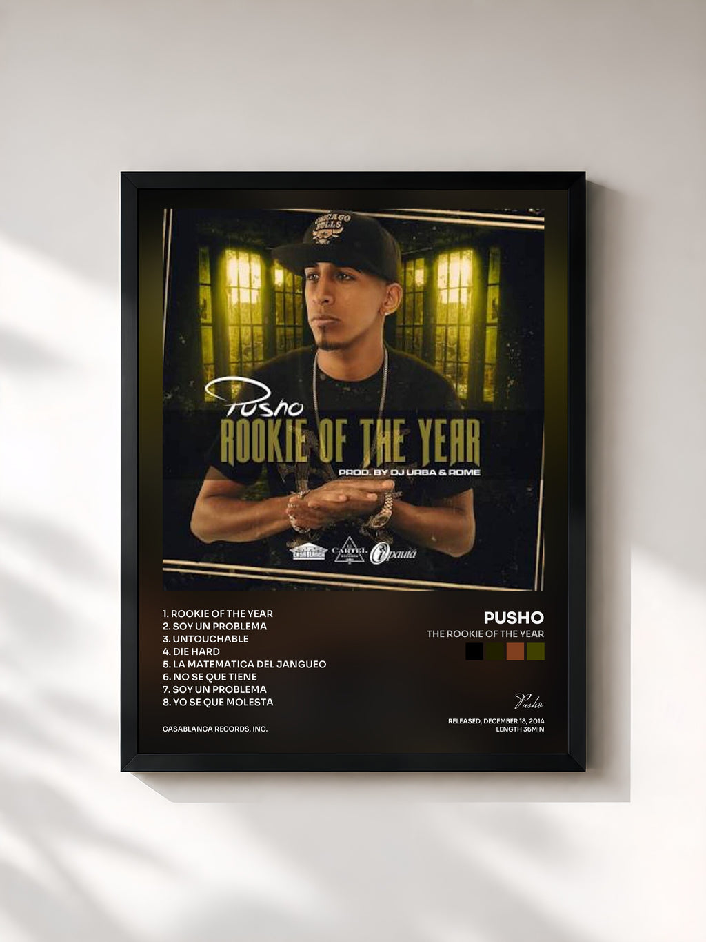 #noir Tableau de l'album The Rookie of the Year de Pusho, cadre noir, imprimé et encadré en France