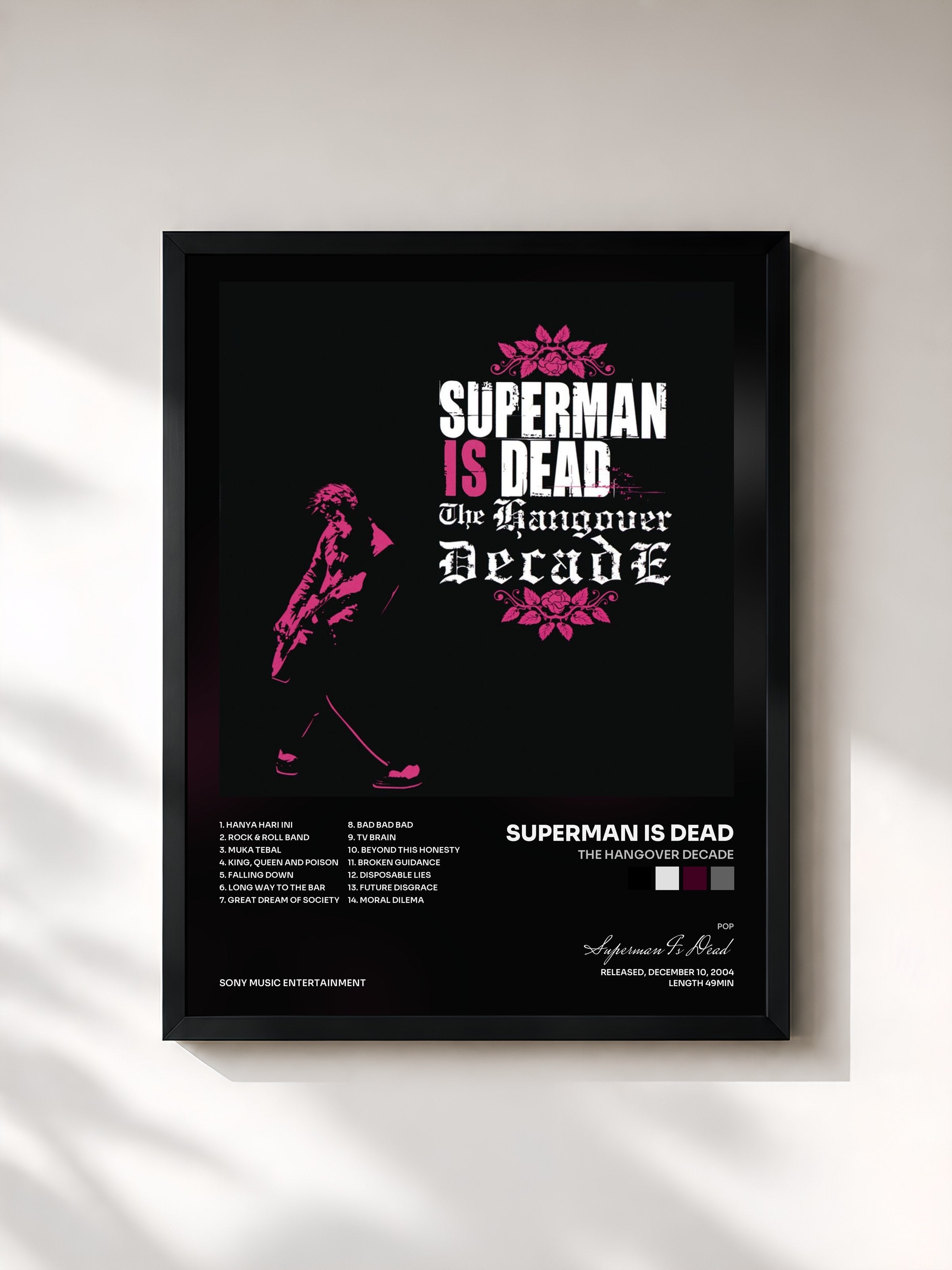 #noir Tableau de l'album The Hangover Decade de Superman Is Dead, cadre noir, imprimé et encadré en France