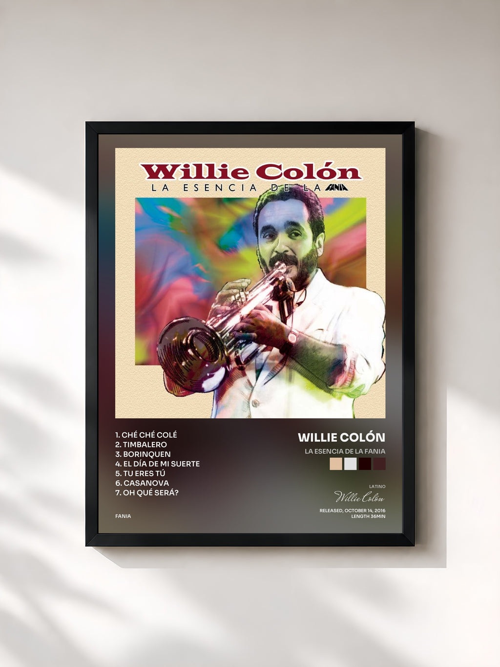 #noir Tableau de l'album La Esencia De La Fania de Willie Colón, cadre noir, imprimé et encadré en France