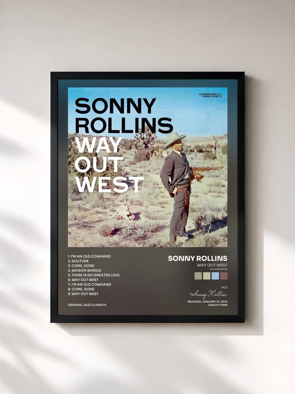 #noir Tableau de l'album Way Out West (OJC Remaster) de Sonny Rollins, cadre noir, imprimé et encadré en France