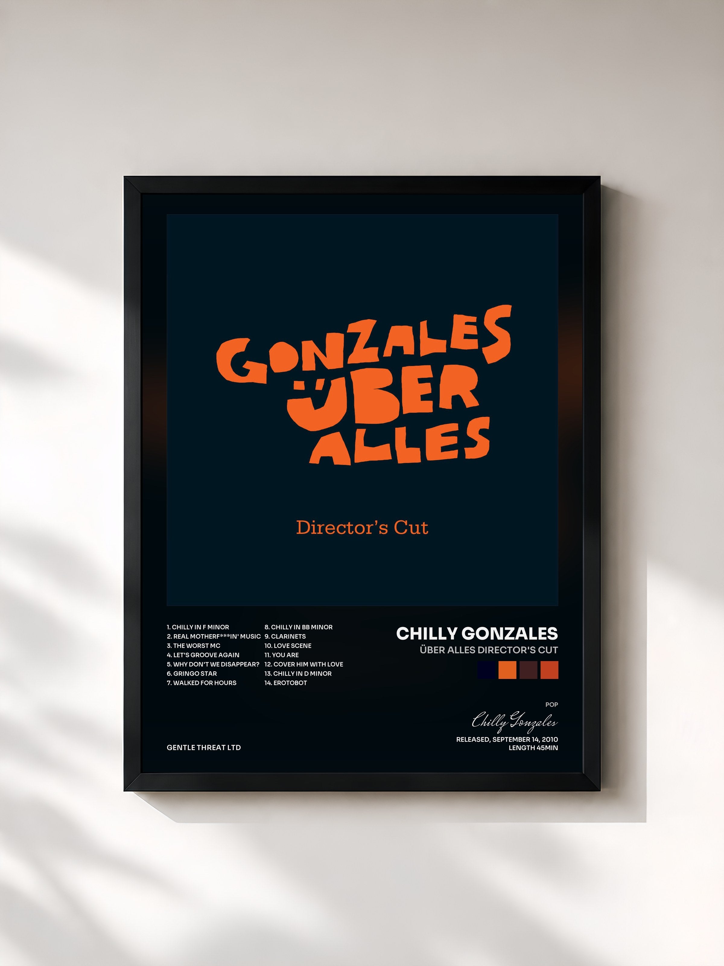 #noir Tableau de l'album Über Alles Director's Cut de Chilly Gonzales, cadre noir, imprimé et encadré en France