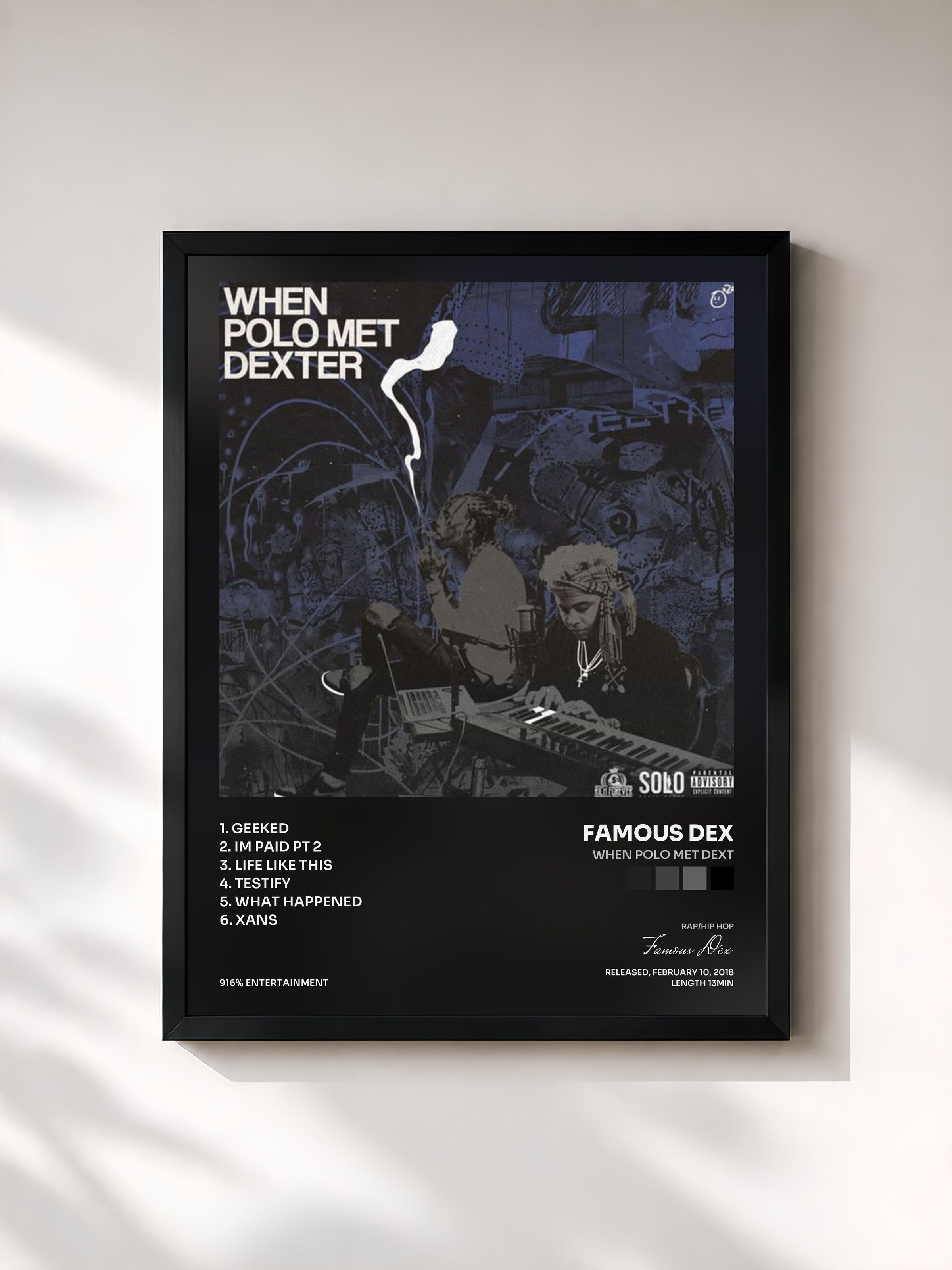 #noir Tableau de l'album When Polo Met Dext de Famous Dex, cadre noir, imprimé et encadré en France