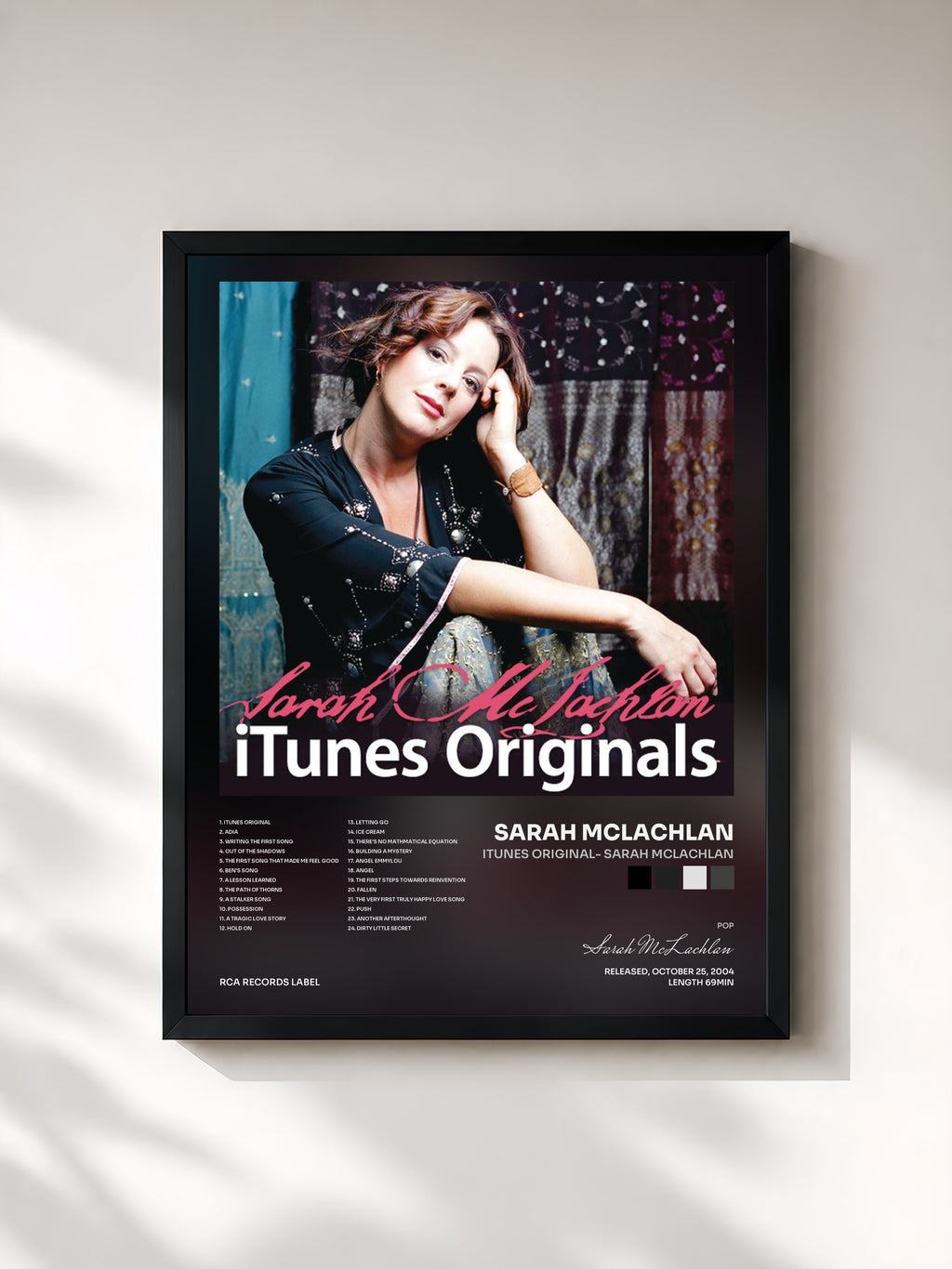 #noir Tableau de l'album Itunes Original- Sarah McLachlan de Sarah McLachlan, cadre noir, imprimé et encadré en France