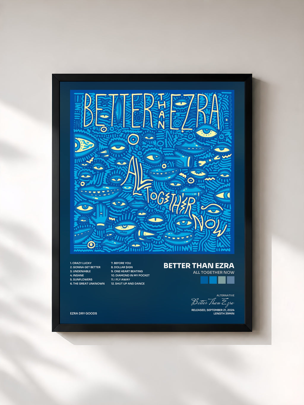 #noir Tableau de l'album All Together Now de Better Than Ezra, cadre noir, imprimé et encadré en France