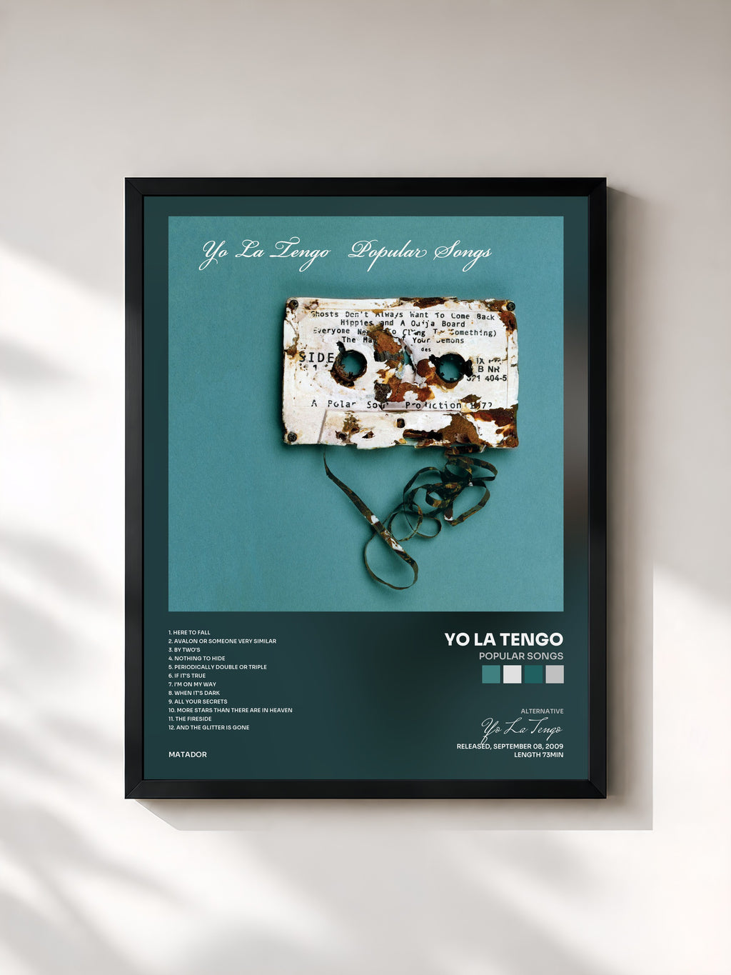 #noir Tableau de l'album Popular Songs de Yo La Tengo, cadre noir, imprimé et encadré en France