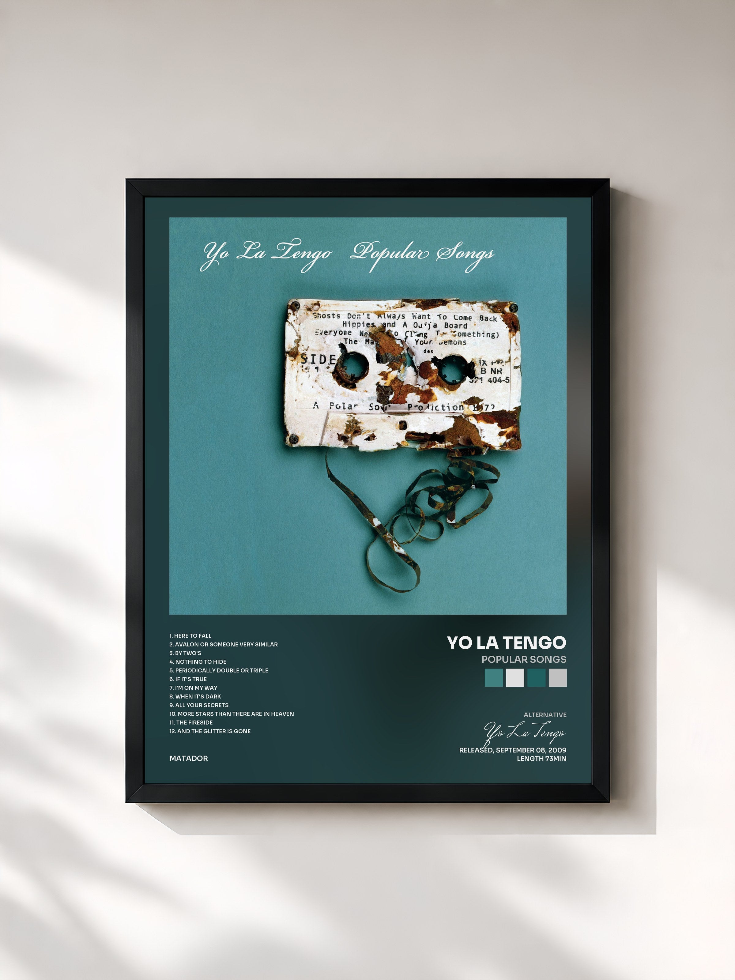 #noir Tableau de l'album Popular Songs de Yo La Tengo, cadre noir, imprimé et encadré en France