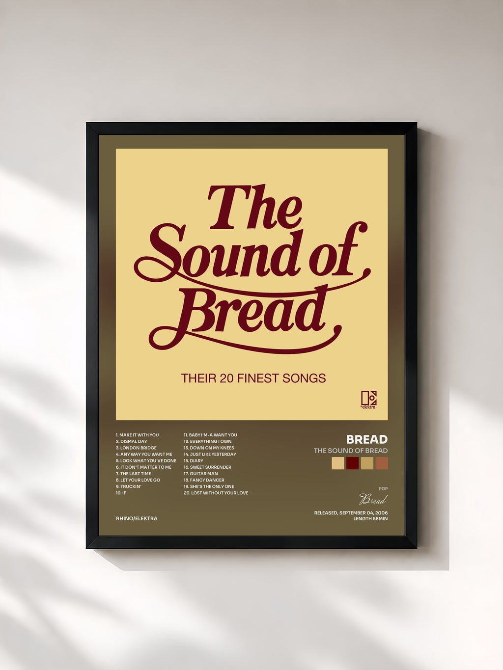 #noir Tableau de l'album The Sound Of Bread de Bread, cadre noir, imprimé et encadré en France