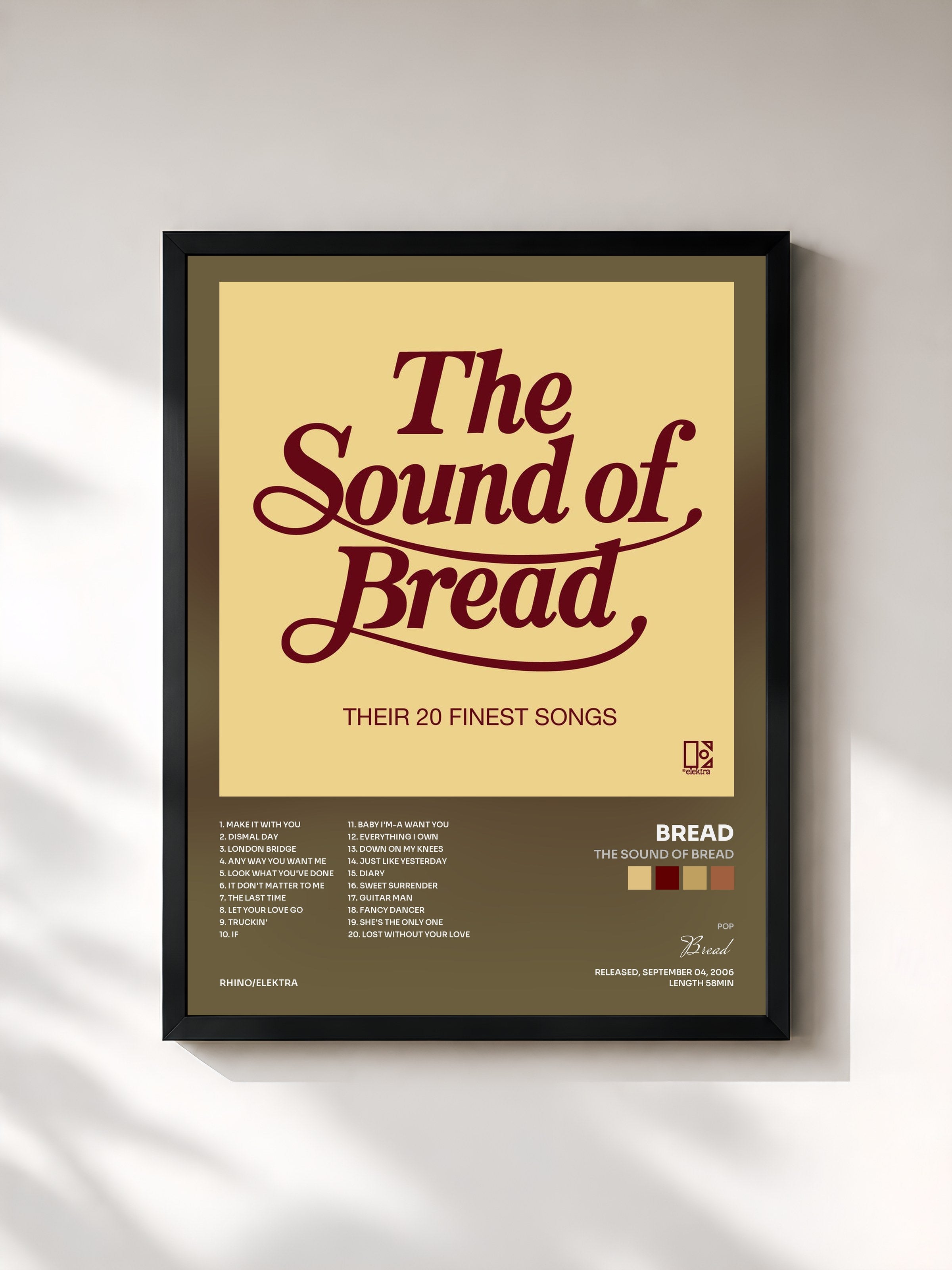 #noir Tableau de l'album The Sound Of Bread de Bread, cadre noir, imprimé et encadré en France