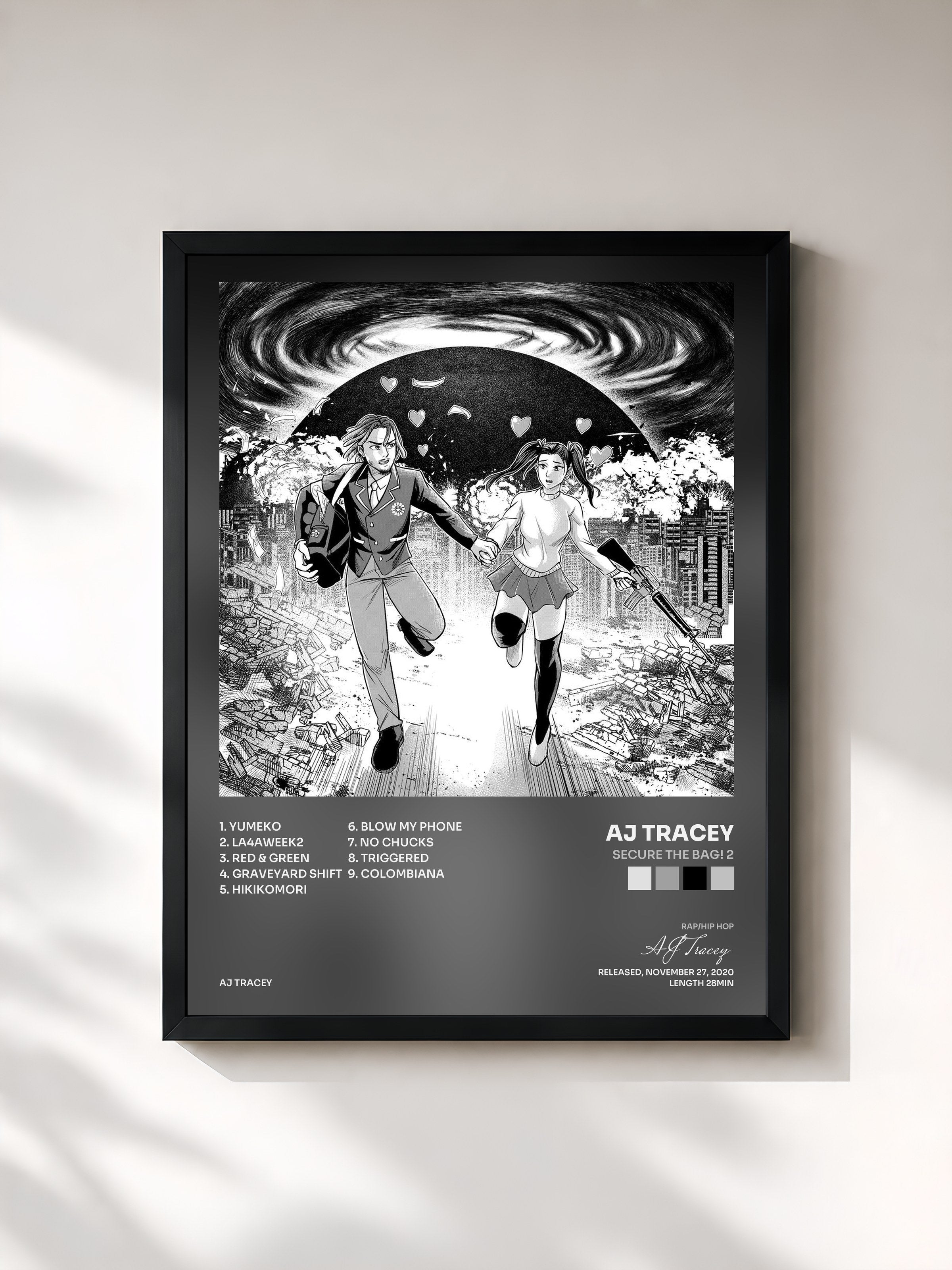 #noir Tableau de l'album Secure The Bag! 2 de AJ Tracey, cadre noir, imprimé et encadré en France