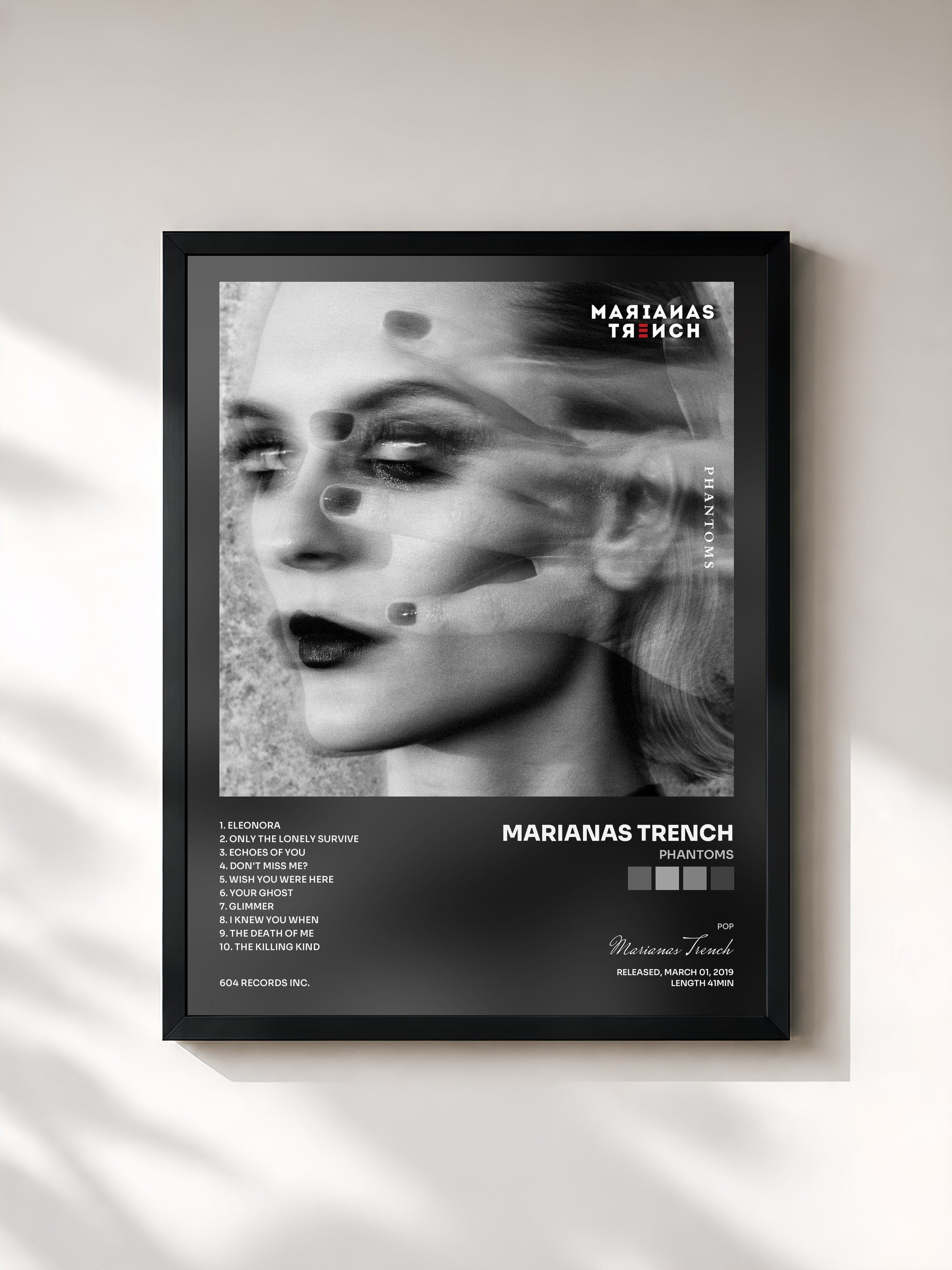 #noir Tableau de l'album Phantoms de Marianas Trench, cadre noir, imprimé et encadré en France
