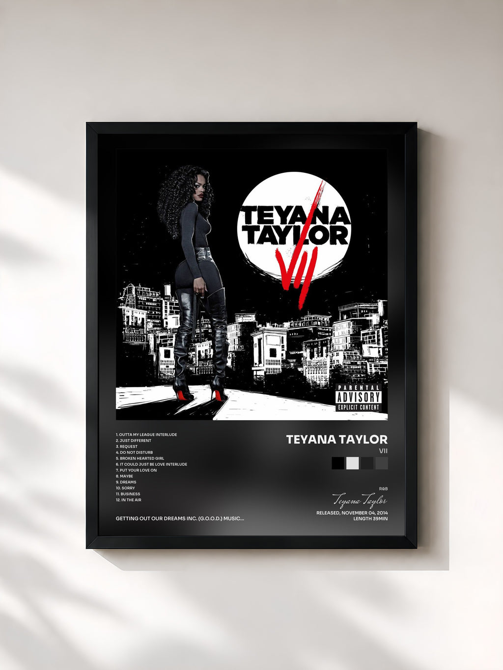 #noir Tableau de l'album VII de Teyana Taylor, cadre noir, imprimé et encadré en France