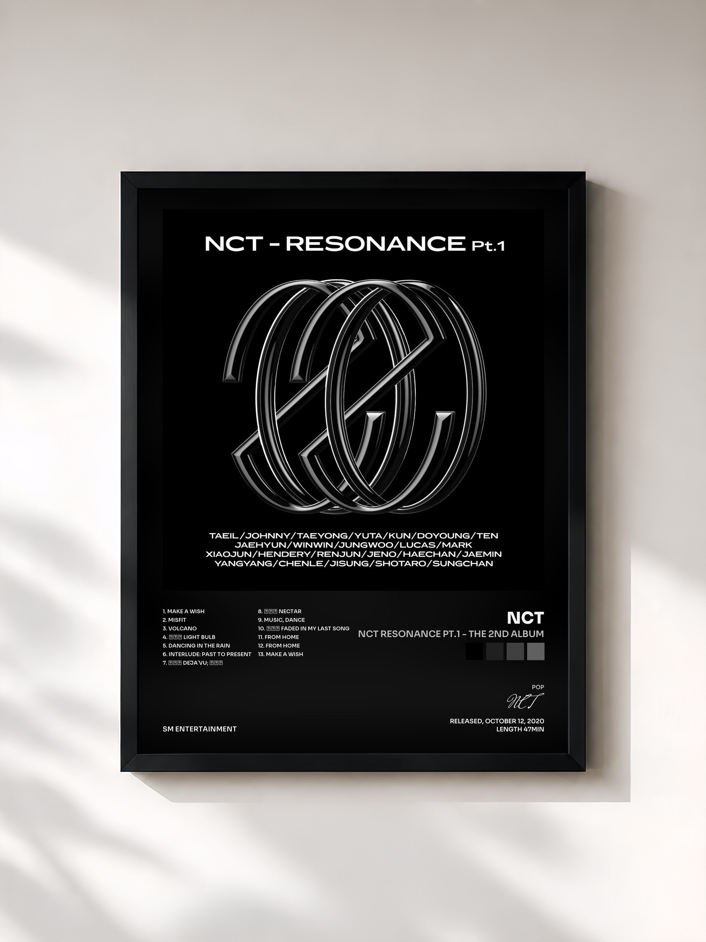 #noir Tableau de l'album NCT RESONANCE Pt.1 - The 2nd Album de NCT, cadre noir, imprimé et encadré en France