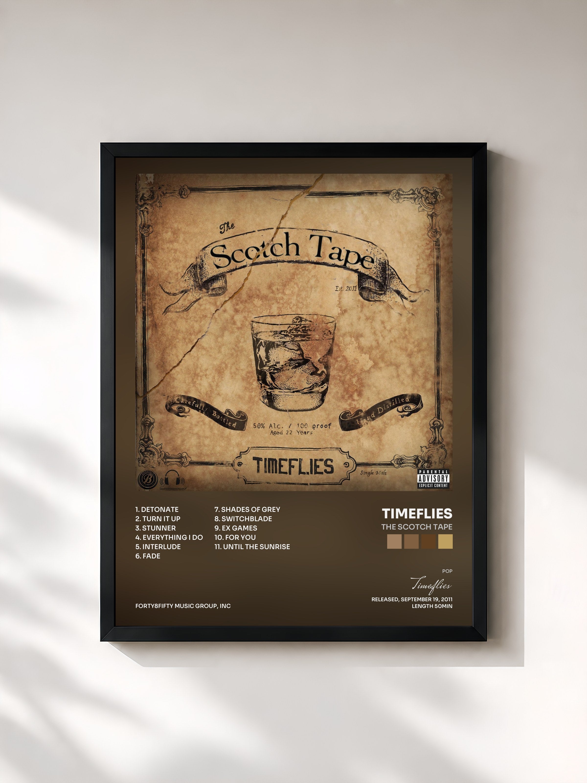 #noir Tableau de l'album The Scotch Tape de Timeflies, cadre noir, imprimé et encadré en France
