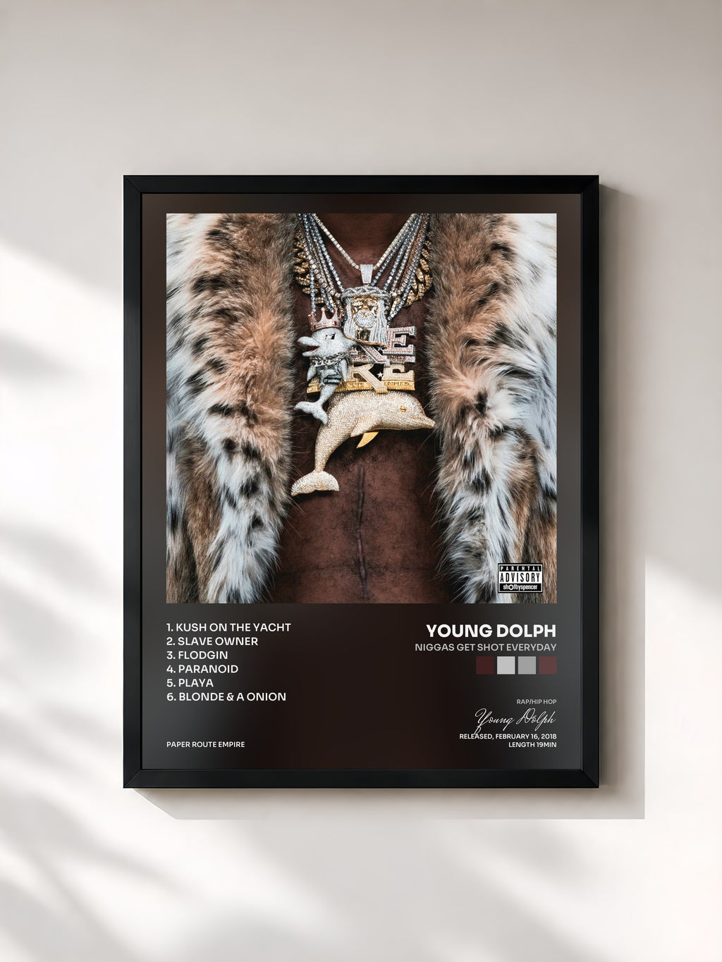 #noir Tableau de l'album Niggas Get Shot Everyday de Young Dolph, cadre noir, imprimé et encadré en France
