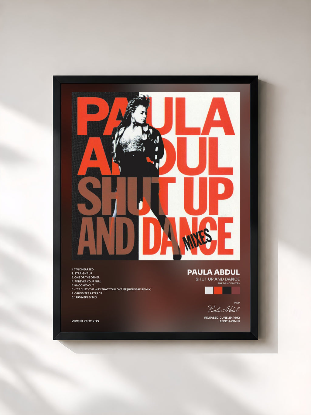 #noir Tableau de l'album Shut Up And Dance (The Dance Mixes) de Paula Abdul, cadre noir, imprimé et encadré en France