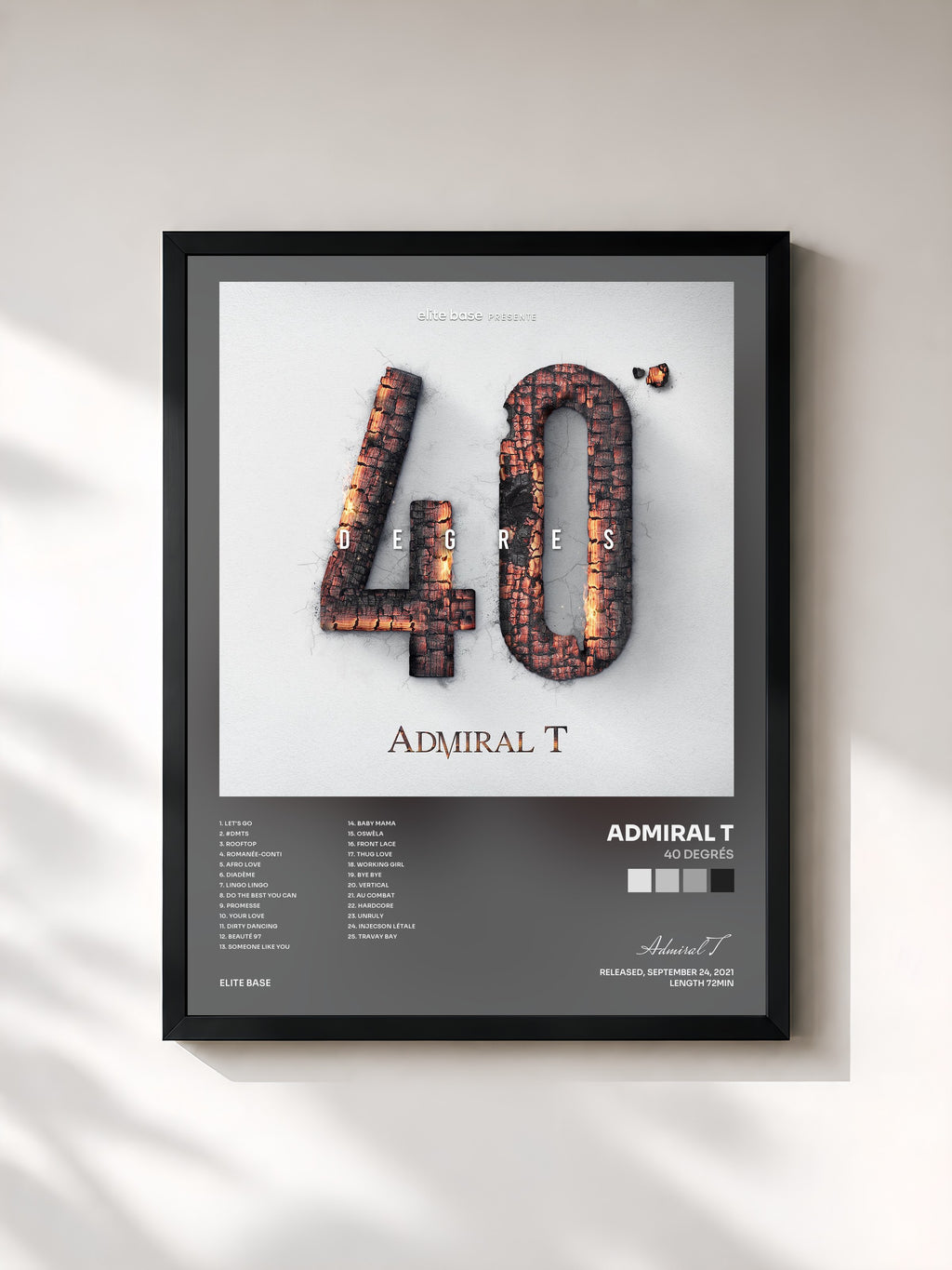 #noir Tableau de l'album 40 Degrés de Admiral T, cadre noir, imprimé et encadré en France