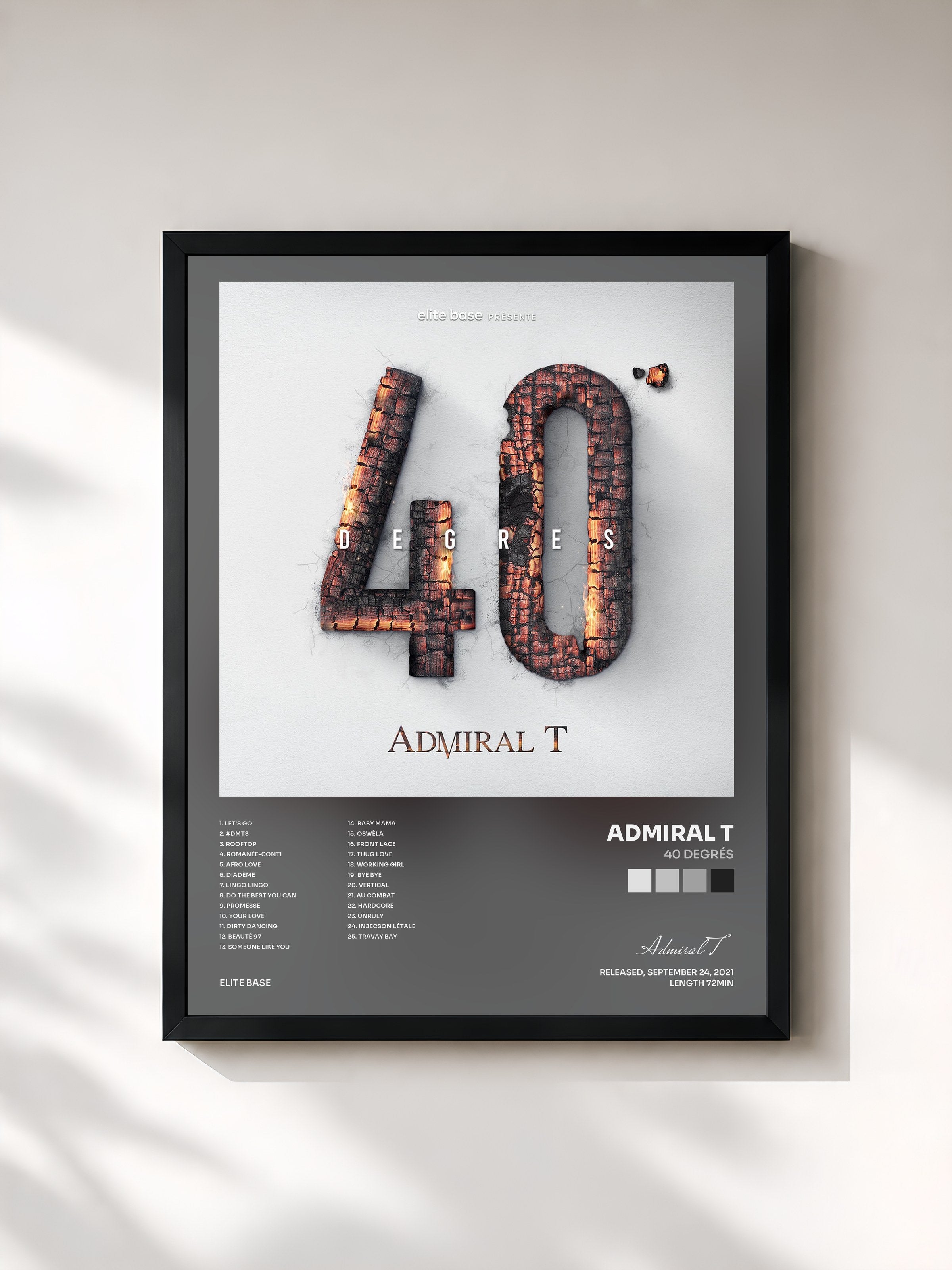 #noir Tableau de l'album 40 Degrés de Admiral T, cadre noir, imprimé et encadré en France