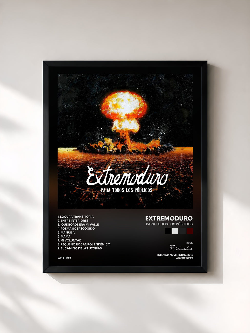 #noir Tableau de l'album Para todos los públicos de Extremoduro, cadre noir, imprimé et encadré en France
