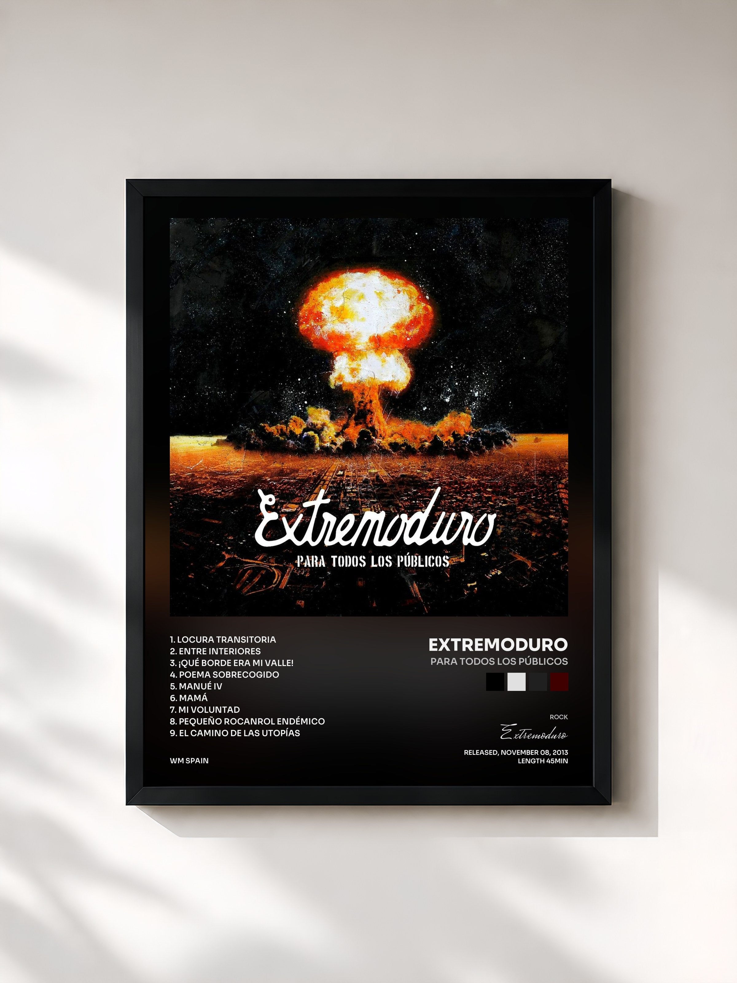#noir Tableau de l'album Para todos los públicos de Extremoduro, cadre noir, imprimé et encadré en France