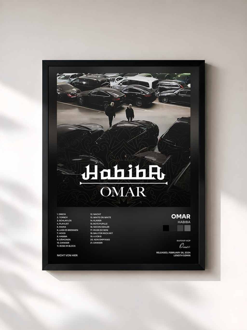 #noir Tableau de l'album HABIBA de Omar, cadre noir, imprimé et encadré en France