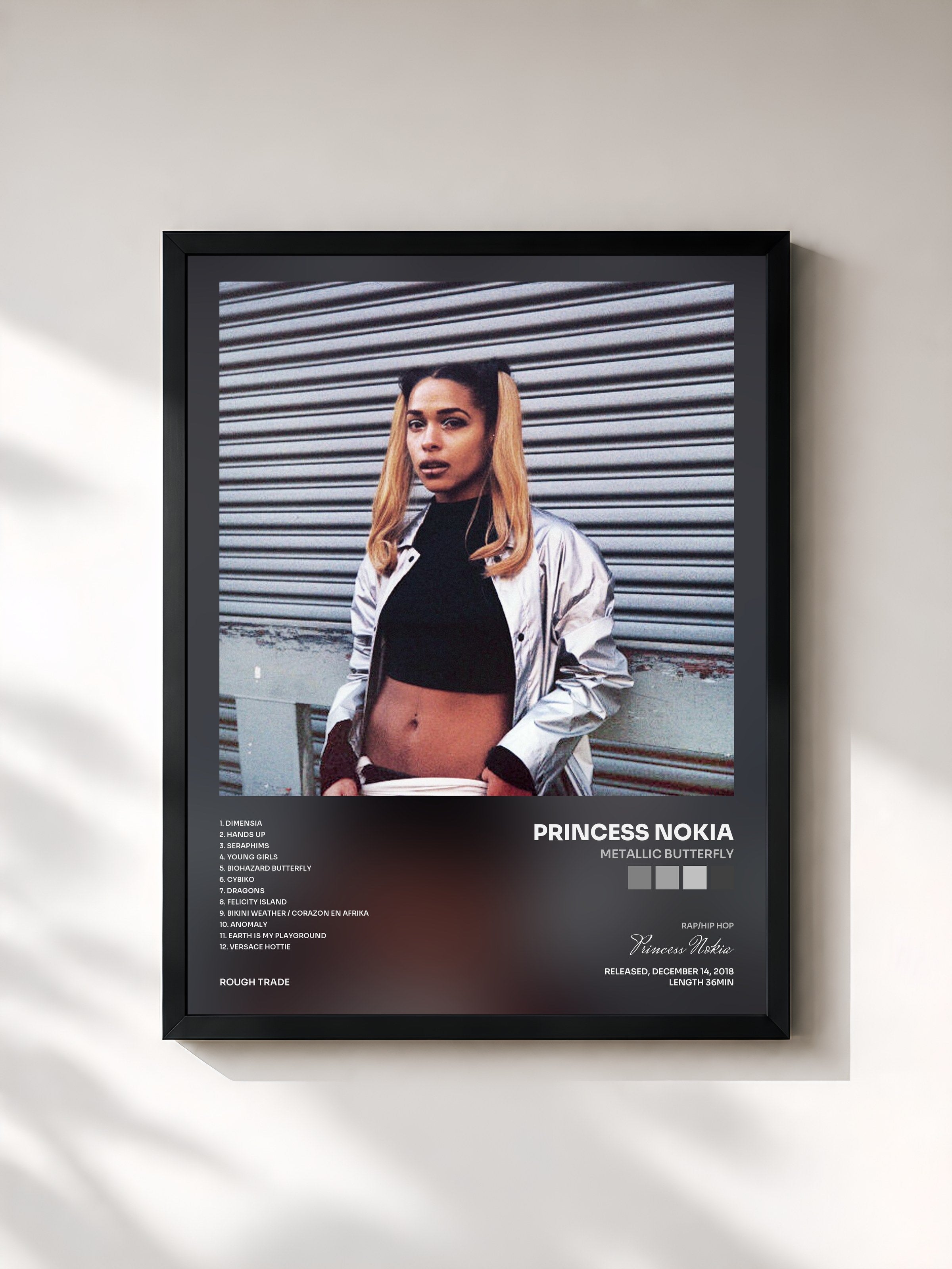 #noir Tableau de l'album Metallic Butterfly de Princess Nokia, cadre noir, imprimé et encadré en France