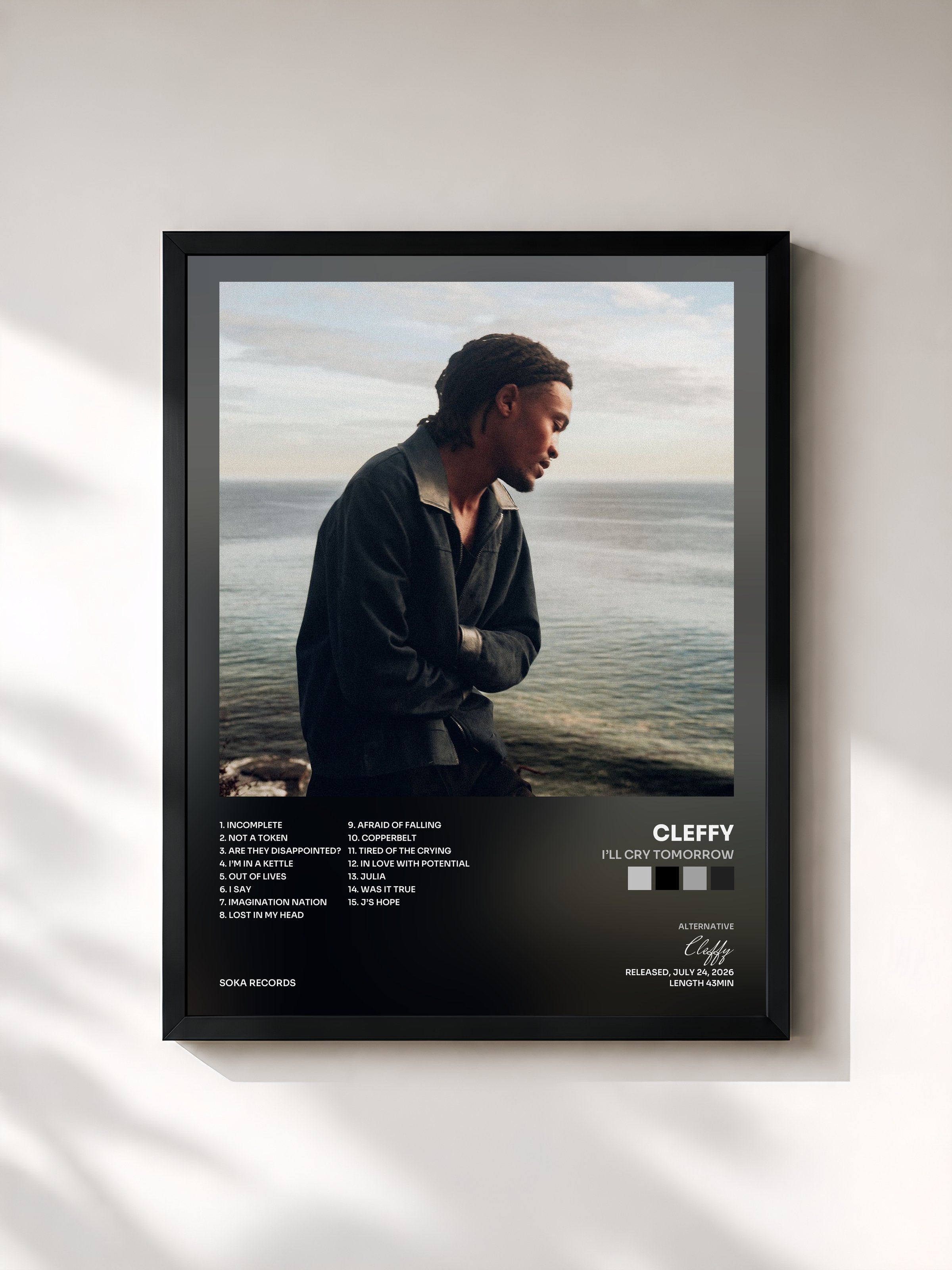 #noir Tableau de l'album I’ll Cry Tomorrow de Cleffy, cadre noir, imprimé et encadré en France