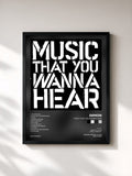 #noir Tableau de l'album Music That You Wanna Hear de DEMON, cadre noir, imprimé et encadré en France