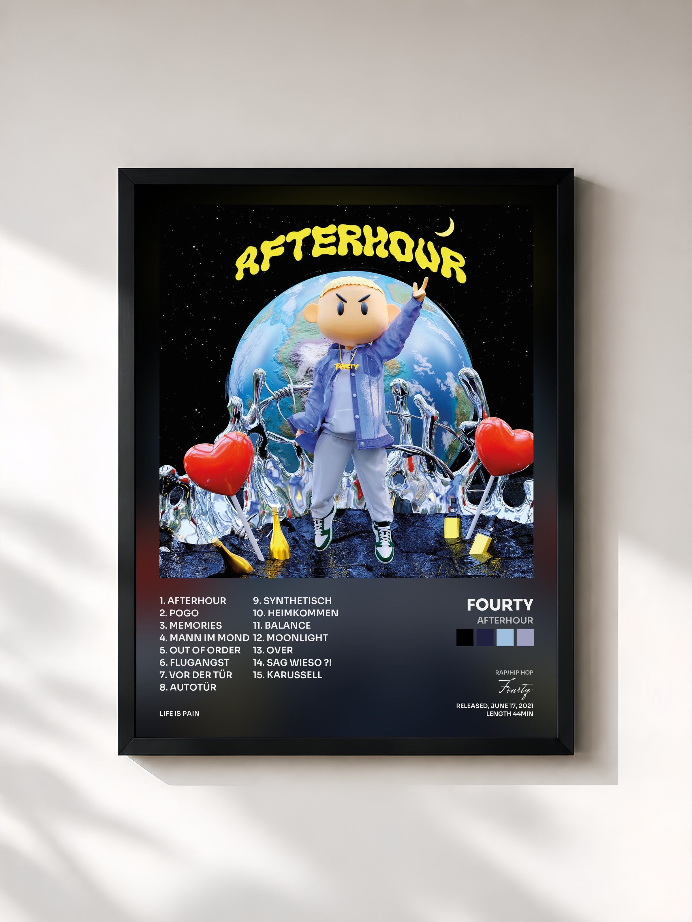 #noir Tableau de l'album Afterhour de Fourty, cadre noir, imprimé et encadré en France