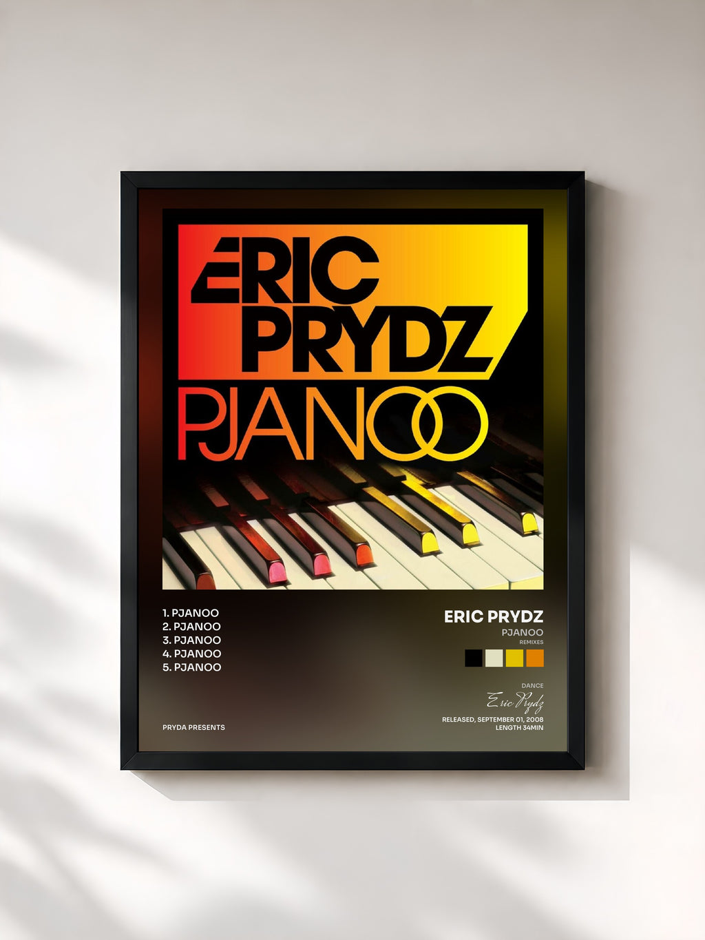 #noir Tableau de l'album Pjanoo (Remixes) de Eric Prydz, cadre noir, imprimé et encadré en France