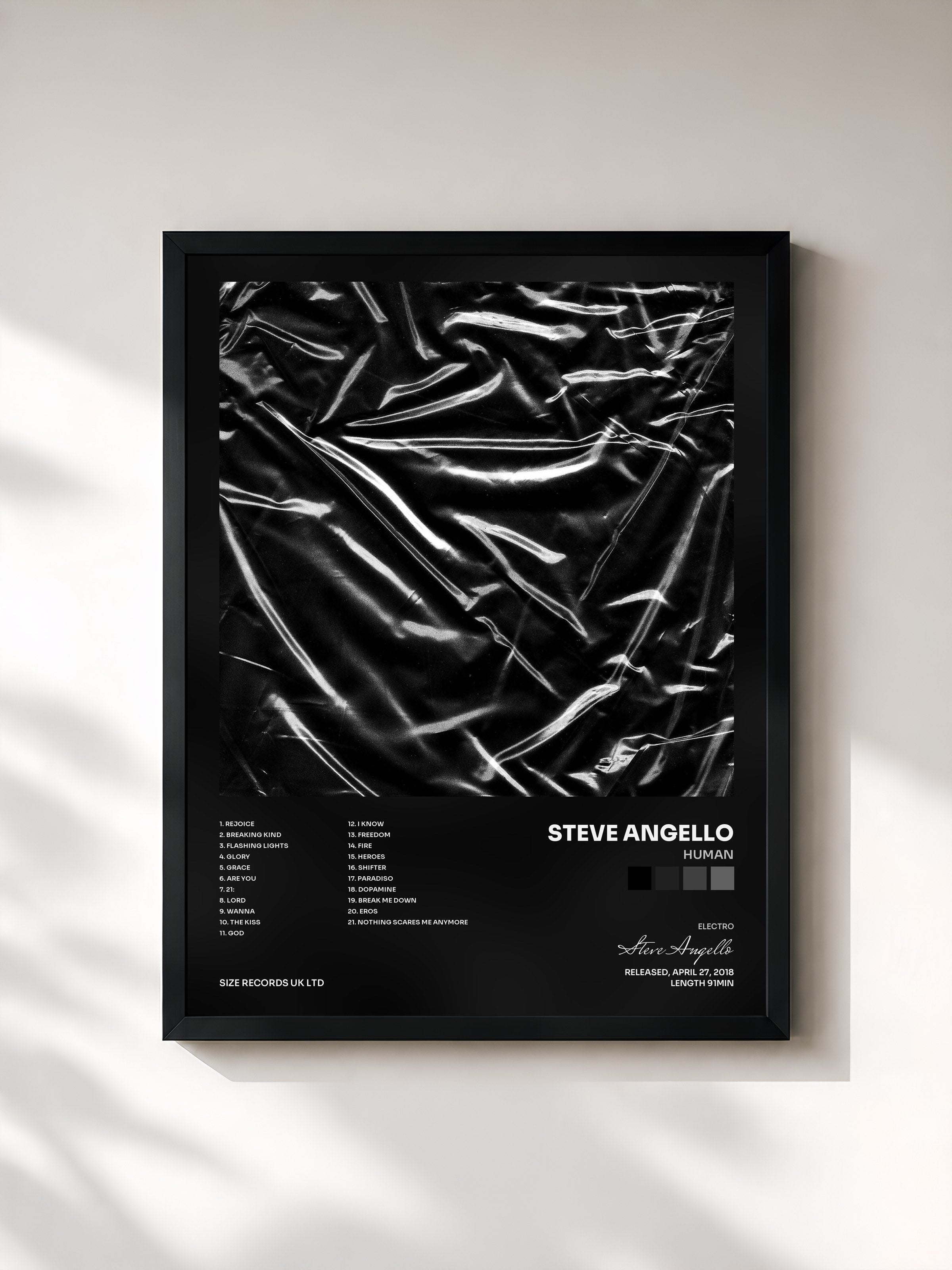 #noir Tableau de l'album HUMAN de Steve Angello, cadre noir, imprimé et encadré en France