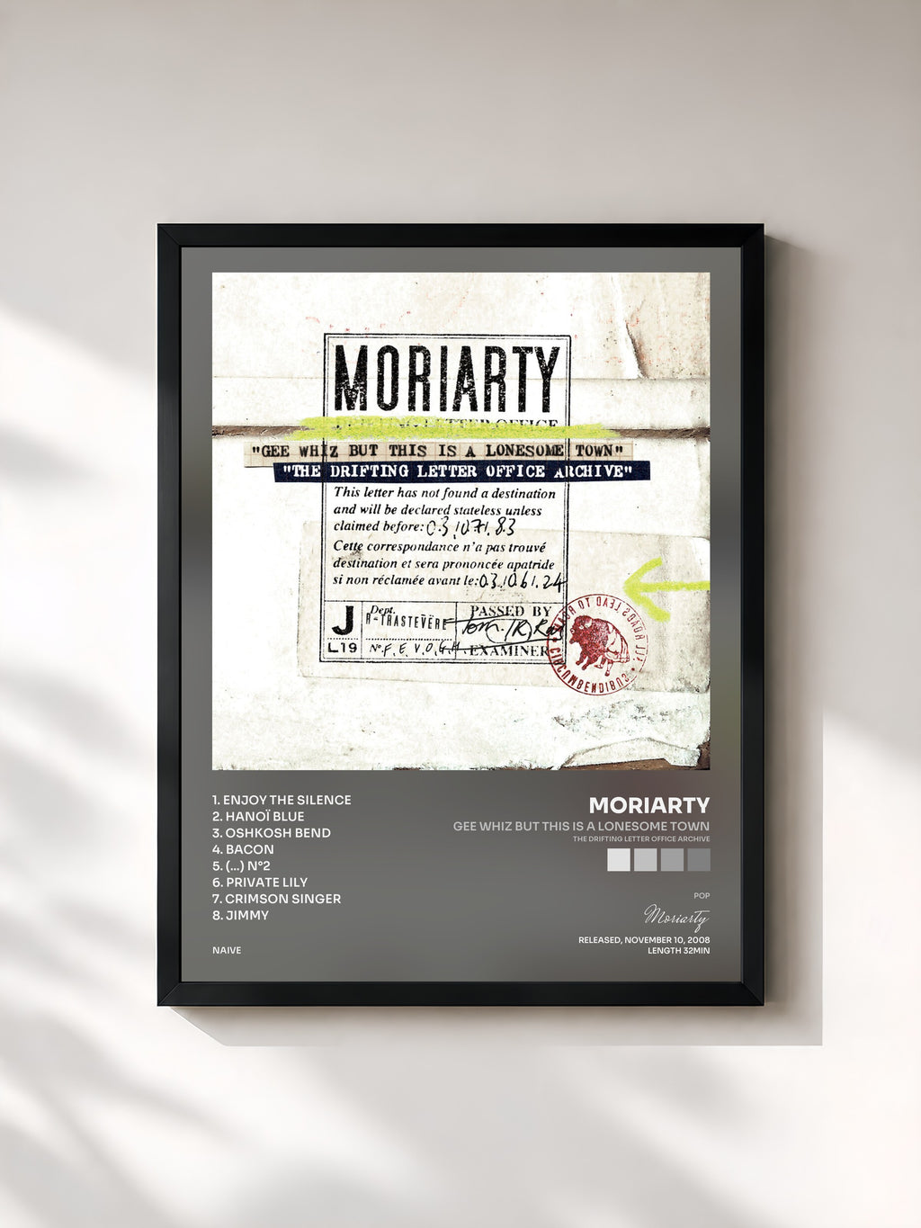 #noir Gee Whiz but This Is a Lonesome Town (The Drifting Letter Office Archive) di Moriarty in stampa incorniciata, cornice nera, stampata e incorniciata in Francia
