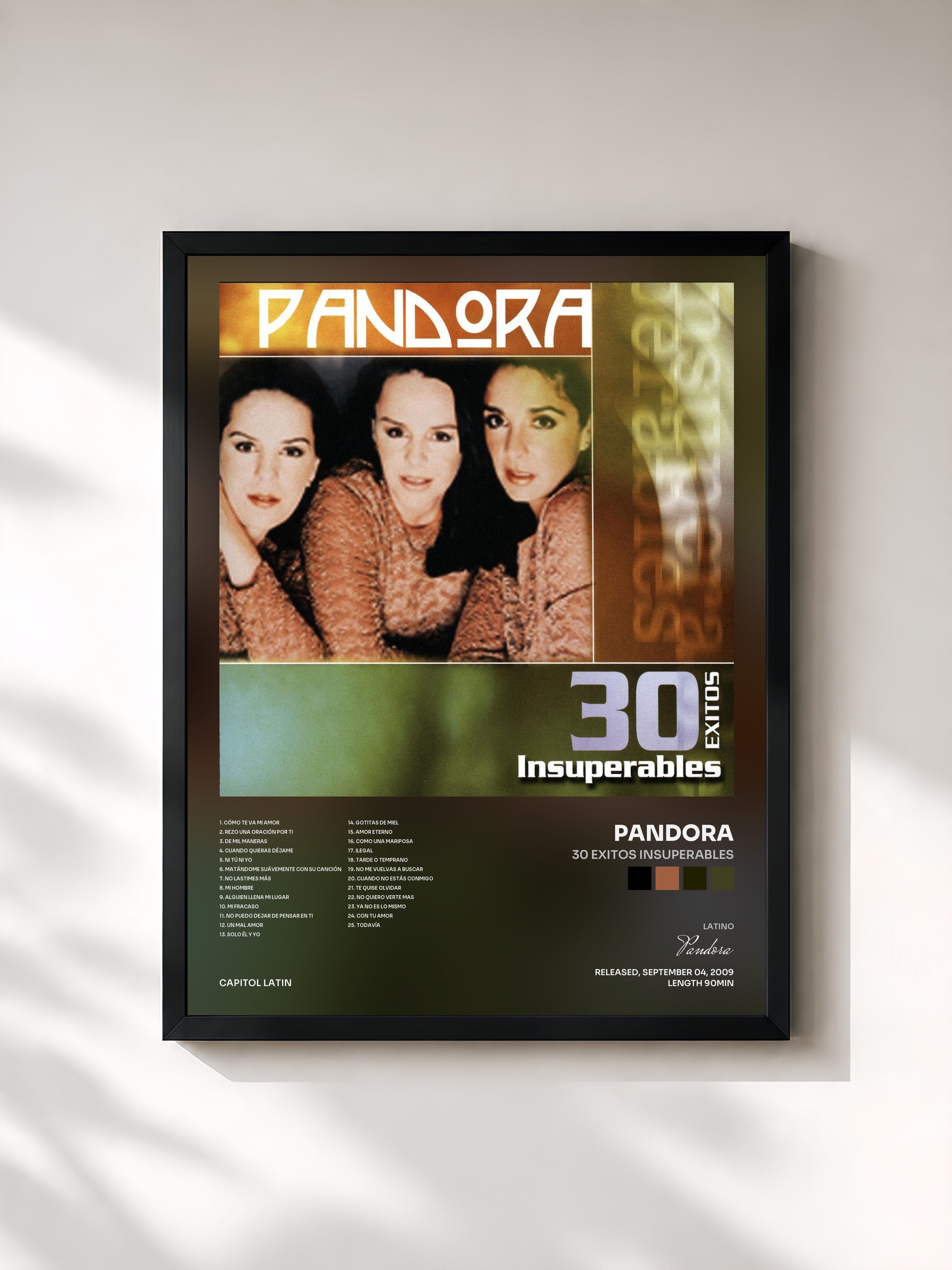 #noir Tableau de l'album 30 Exitos Insuperables de Pandora, cadre noir, imprimé et encadré en France