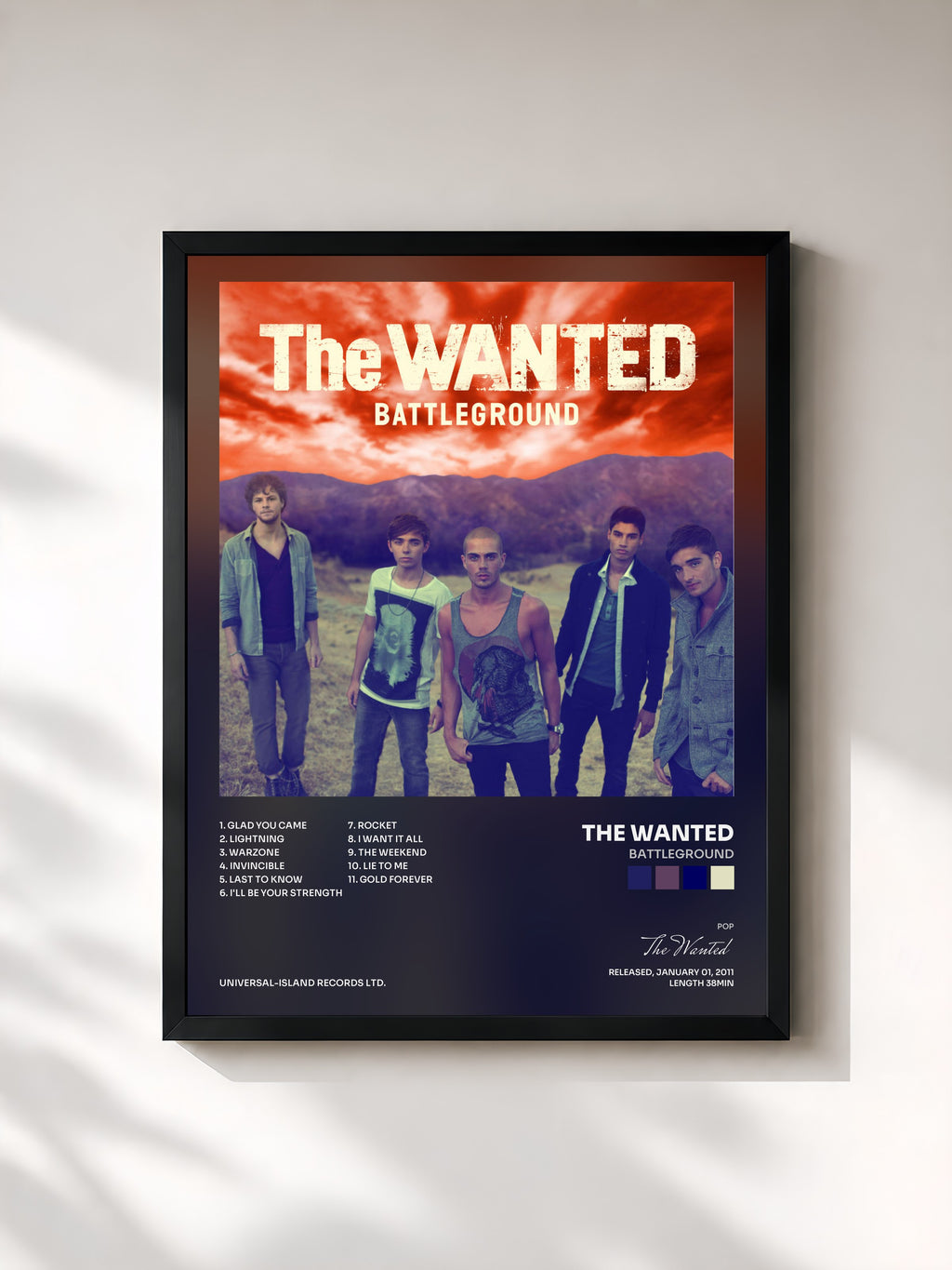 #noir Tableau de l'album Battleground de The Wanted, cadre noir, imprimé et encadré en France