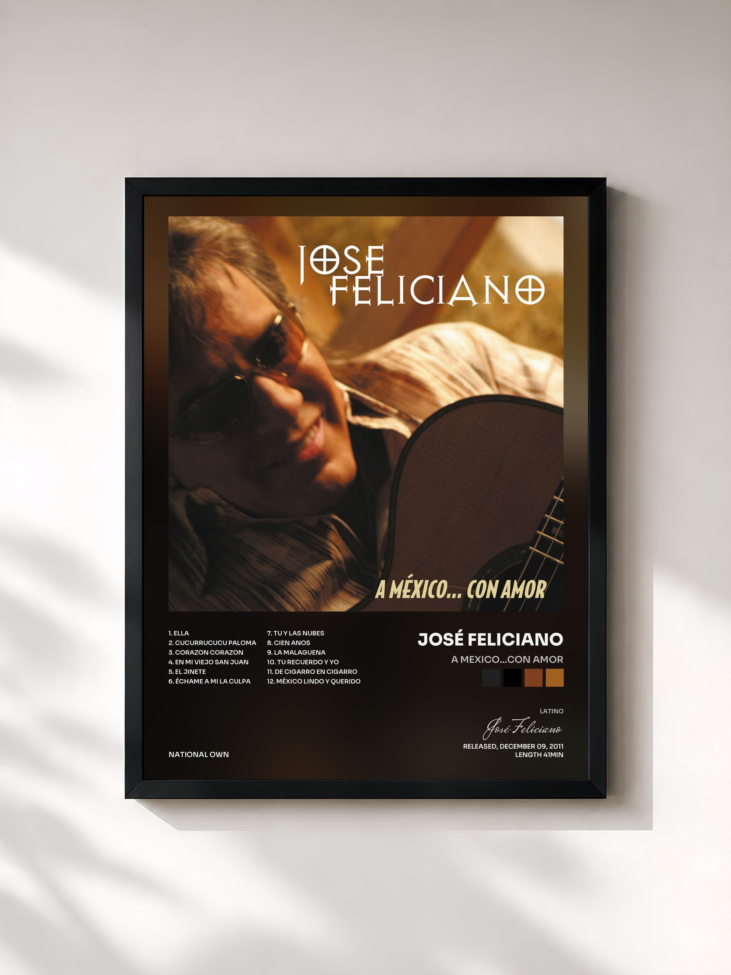 #noir Tableau de l'album A Mexico...Con Amor de José Feliciano, cadre noir, imprimé et encadré en France