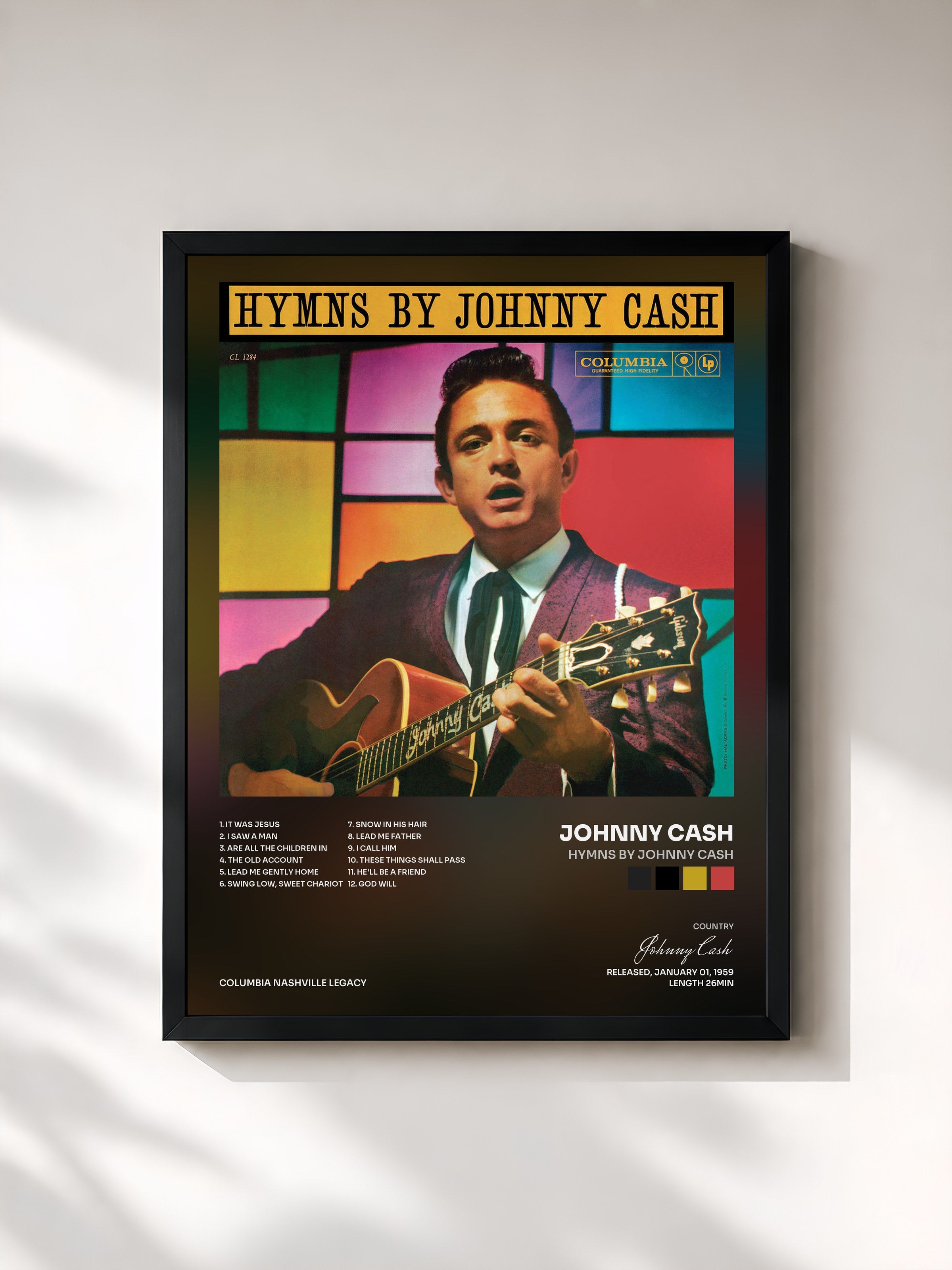 #noir Tableau de l'album Hymns by Johnny Cash de Johnny Cash, cadre noir, imprimé et encadré en France