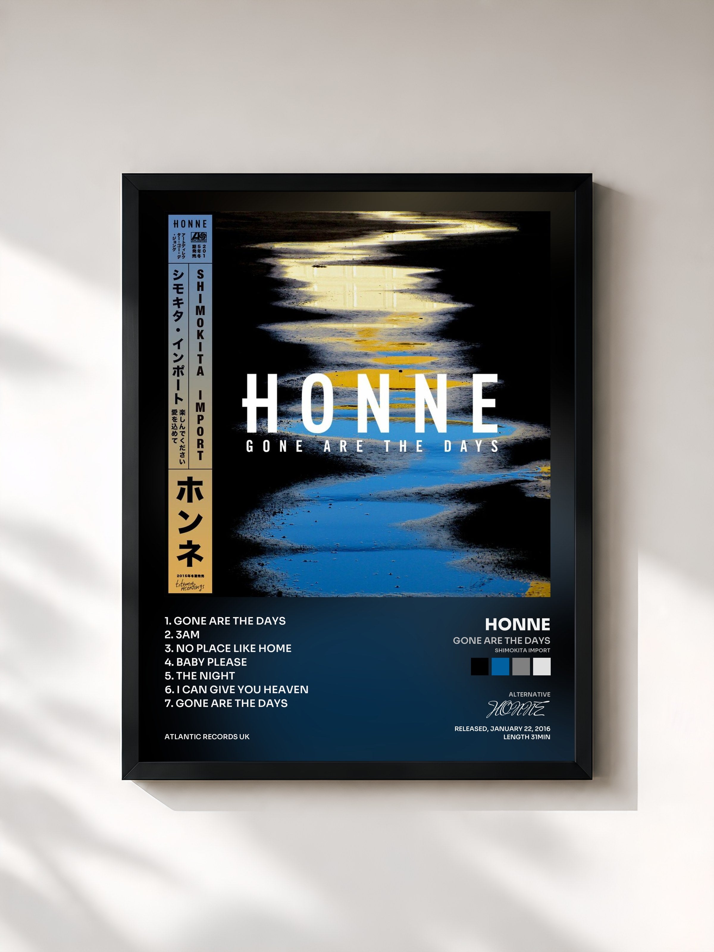 #noir Tableau de l'album Gone Are the Days (Shimokita Import) de HONNE, cadre noir, imprimé et encadré en France