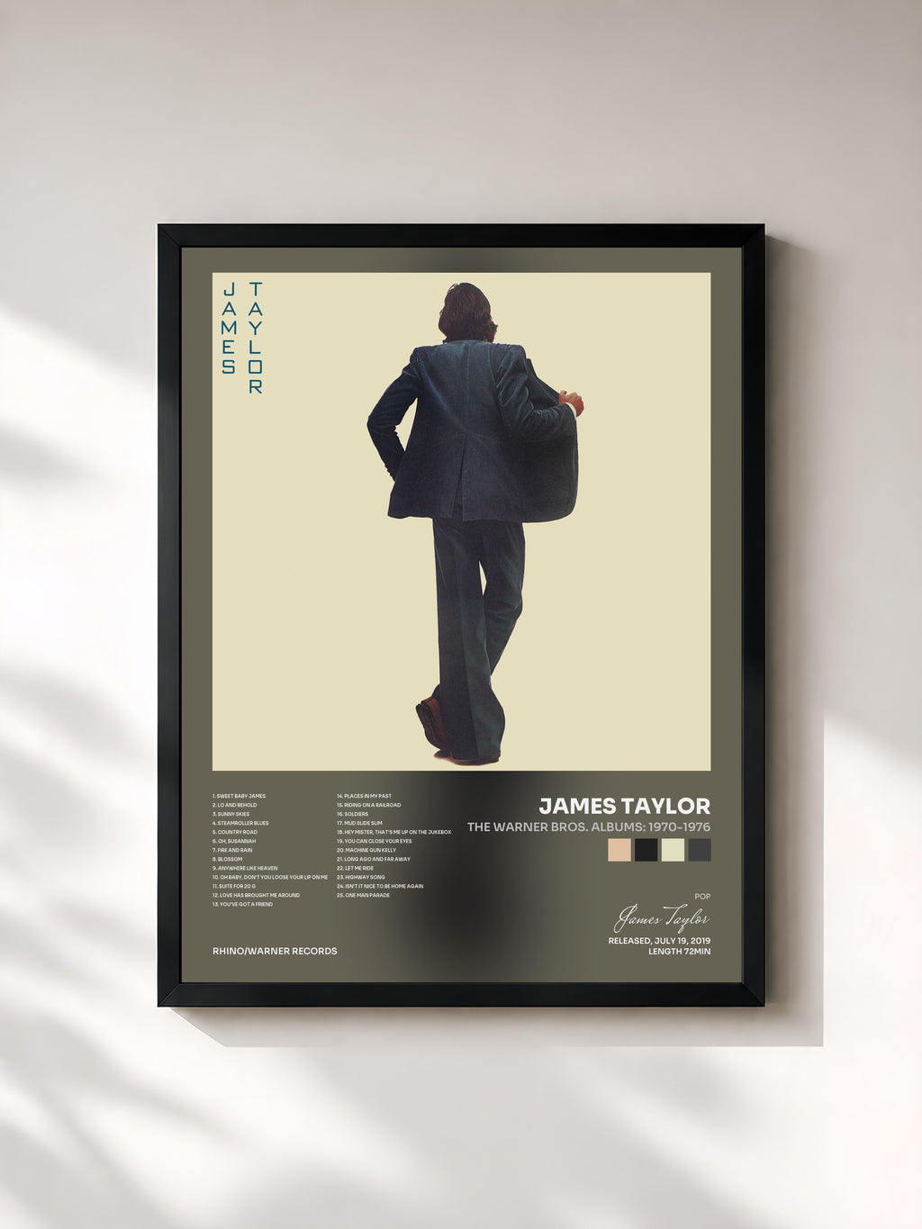 #noir The Warner Bros. Albums: 1970-1976 von James Taylor als gerahmter Kunstdruck, schwarzer Rahmen, gedruckt und gerahmt in Frankreich