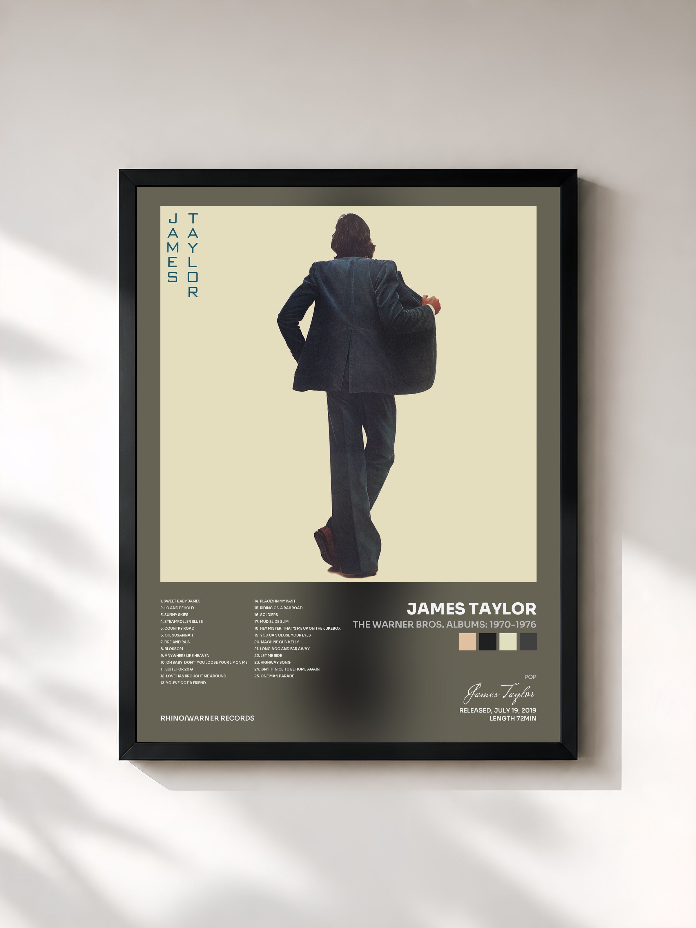 #noir Tableau de l'album The Warner Bros. Albums: 1970-1976 de James Taylor, cadre noir, imprimé et encadré en France