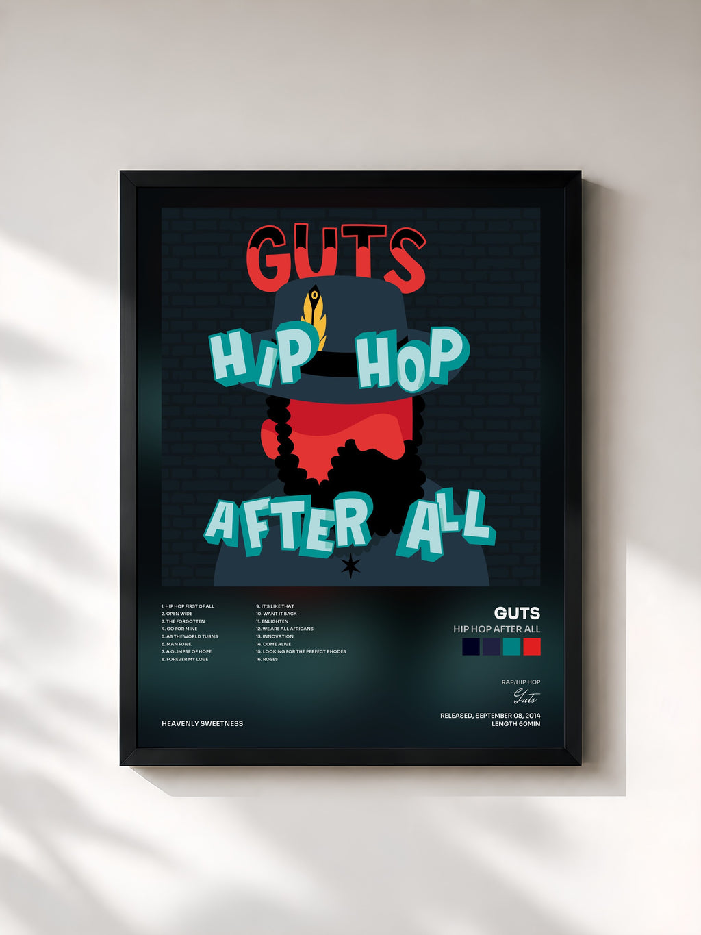#noir Tableau de l'album Hip Hop After All de Guts, cadre noir, imprimé et encadré en France