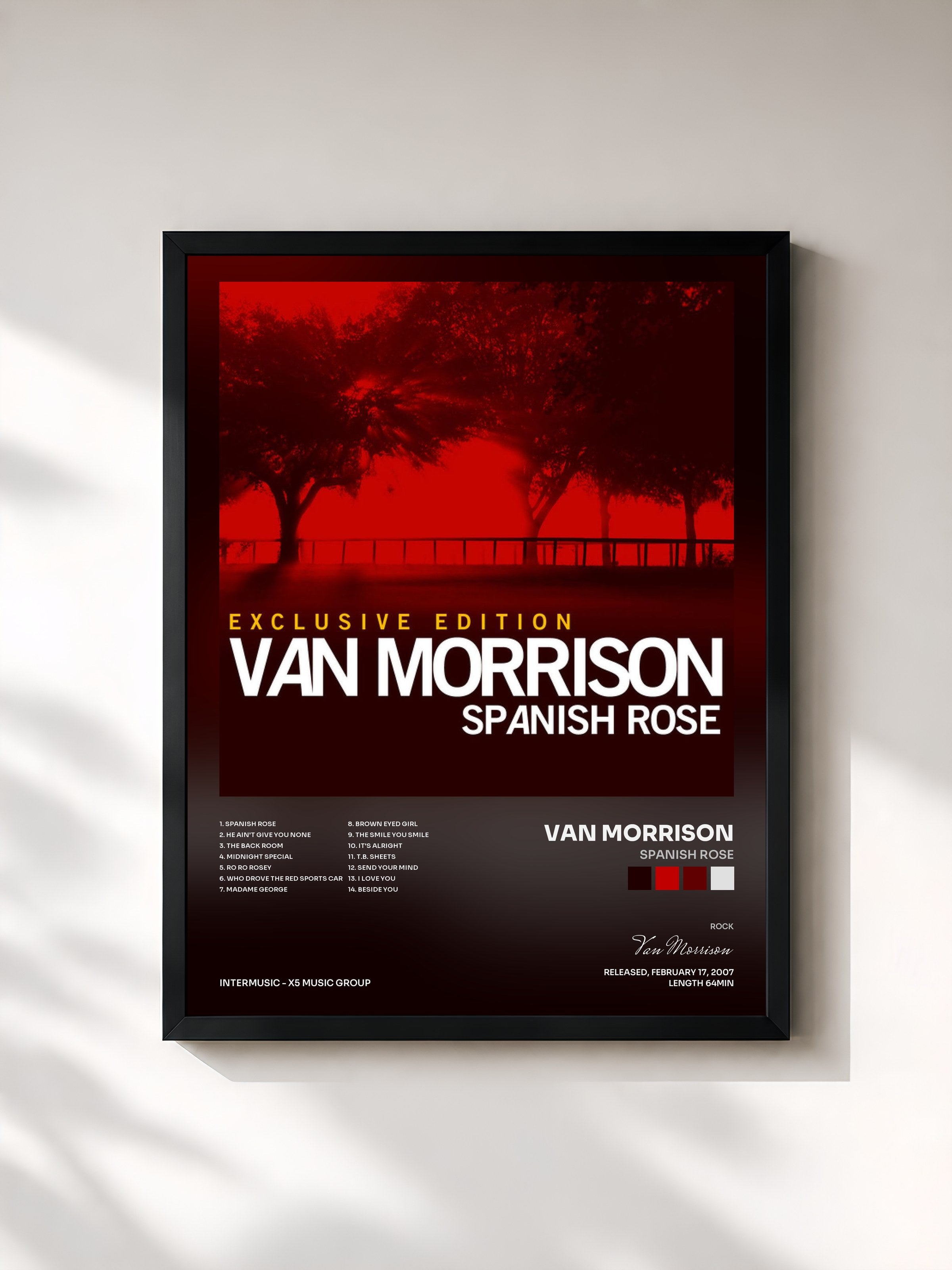 #noir Tableau de l'album Spanish Rose de Van Morrison, cadre noir, imprimé et encadré en France