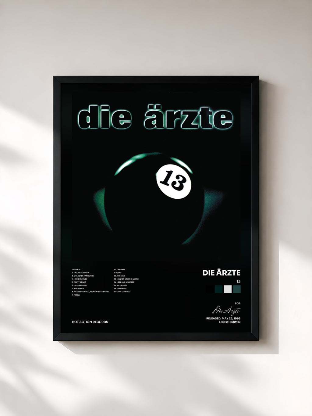#noir Tableau de l'album 13 de Die Ärzte, cadre noir, imprimé et encadré en France