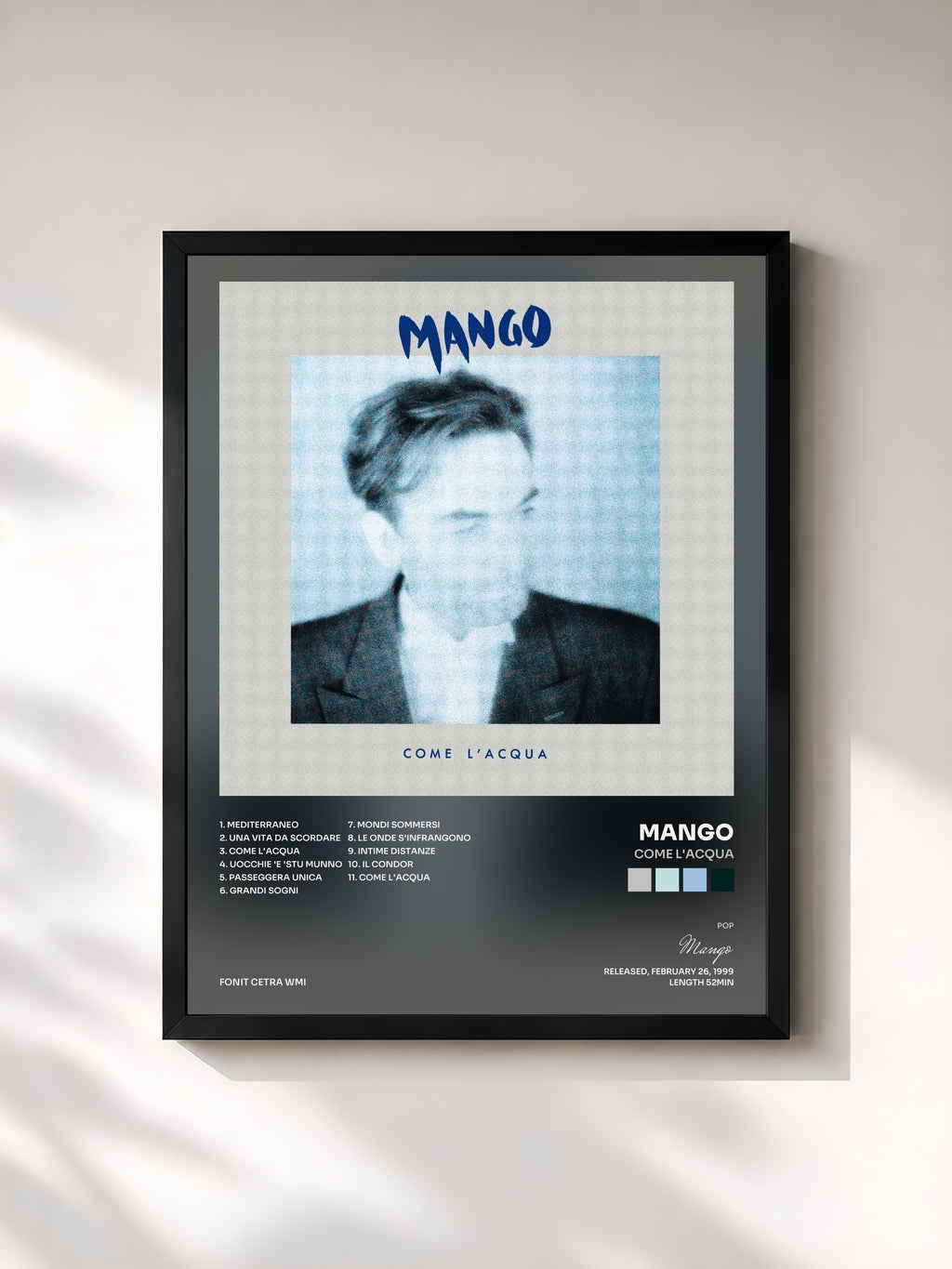 #noir Tableau de l'album Come l'acqua de Mango, cadre noir, imprimé et encadré en France