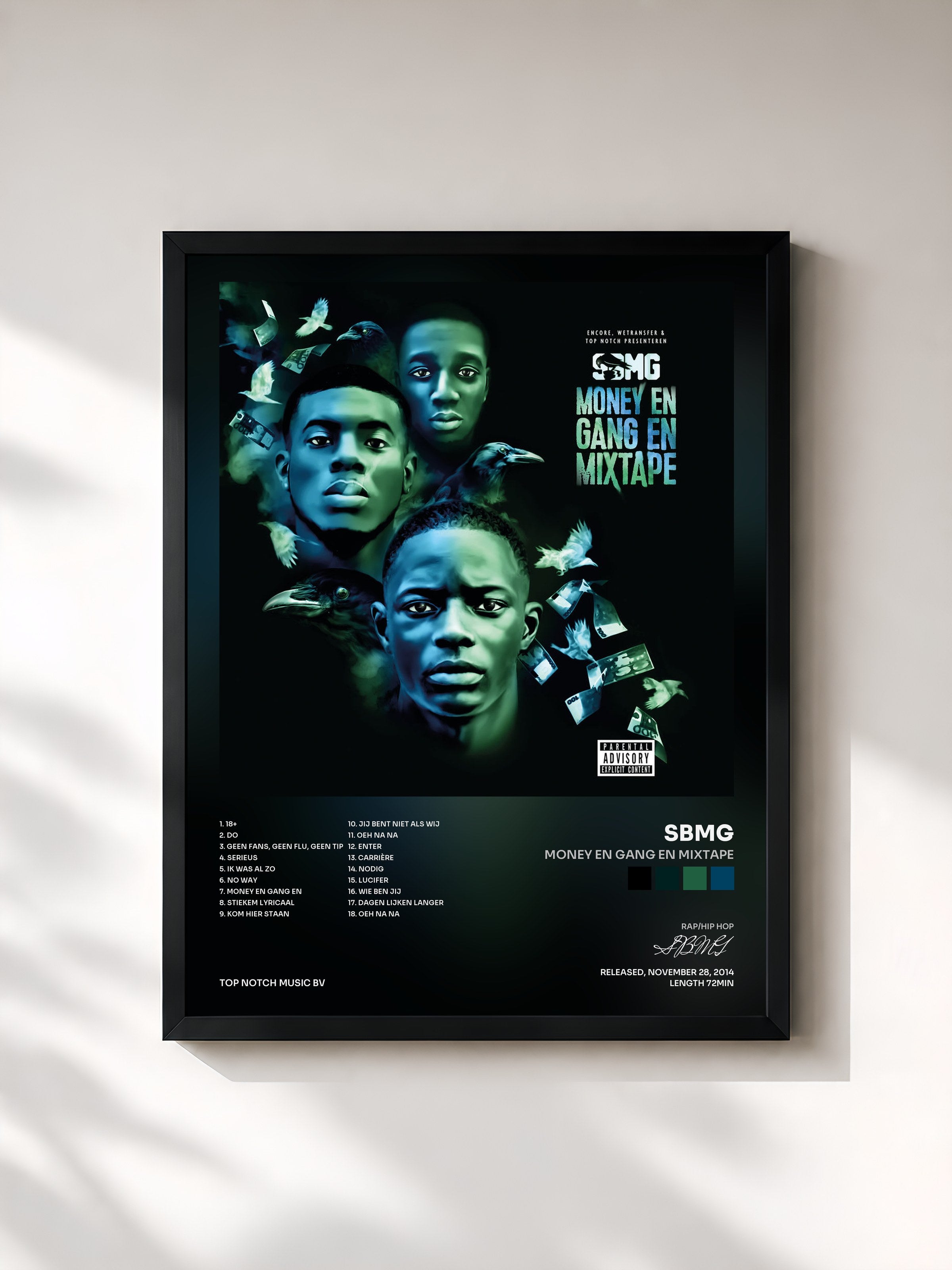 #noir Tableau de l'album Money En Gang En Mixtape de SBMG, cadre noir, imprimé et encadré en France