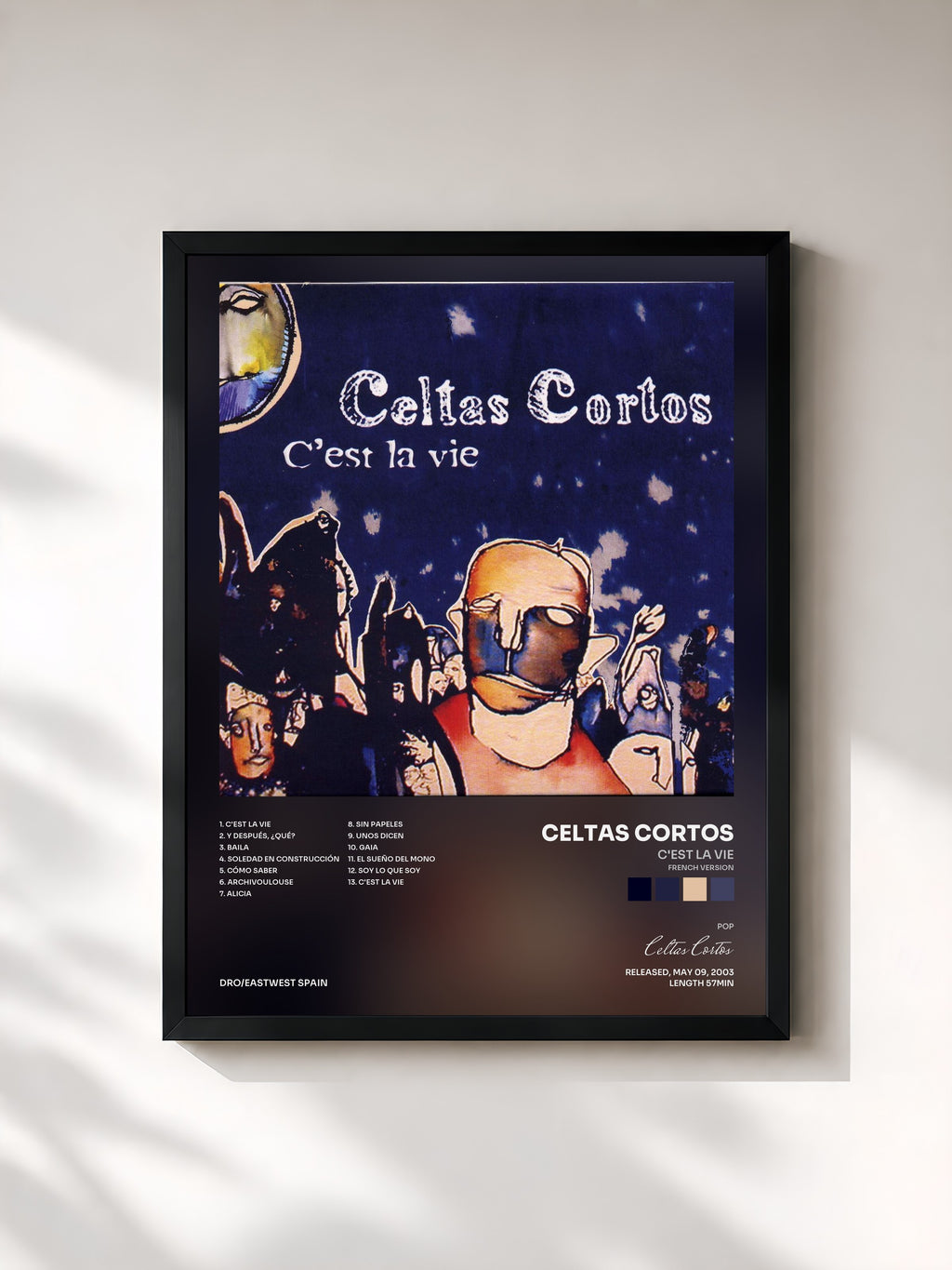 #noir Tableau de l'album C'est la vie (French version) de Celtas Cortos, cadre noir, imprimé et encadré en France