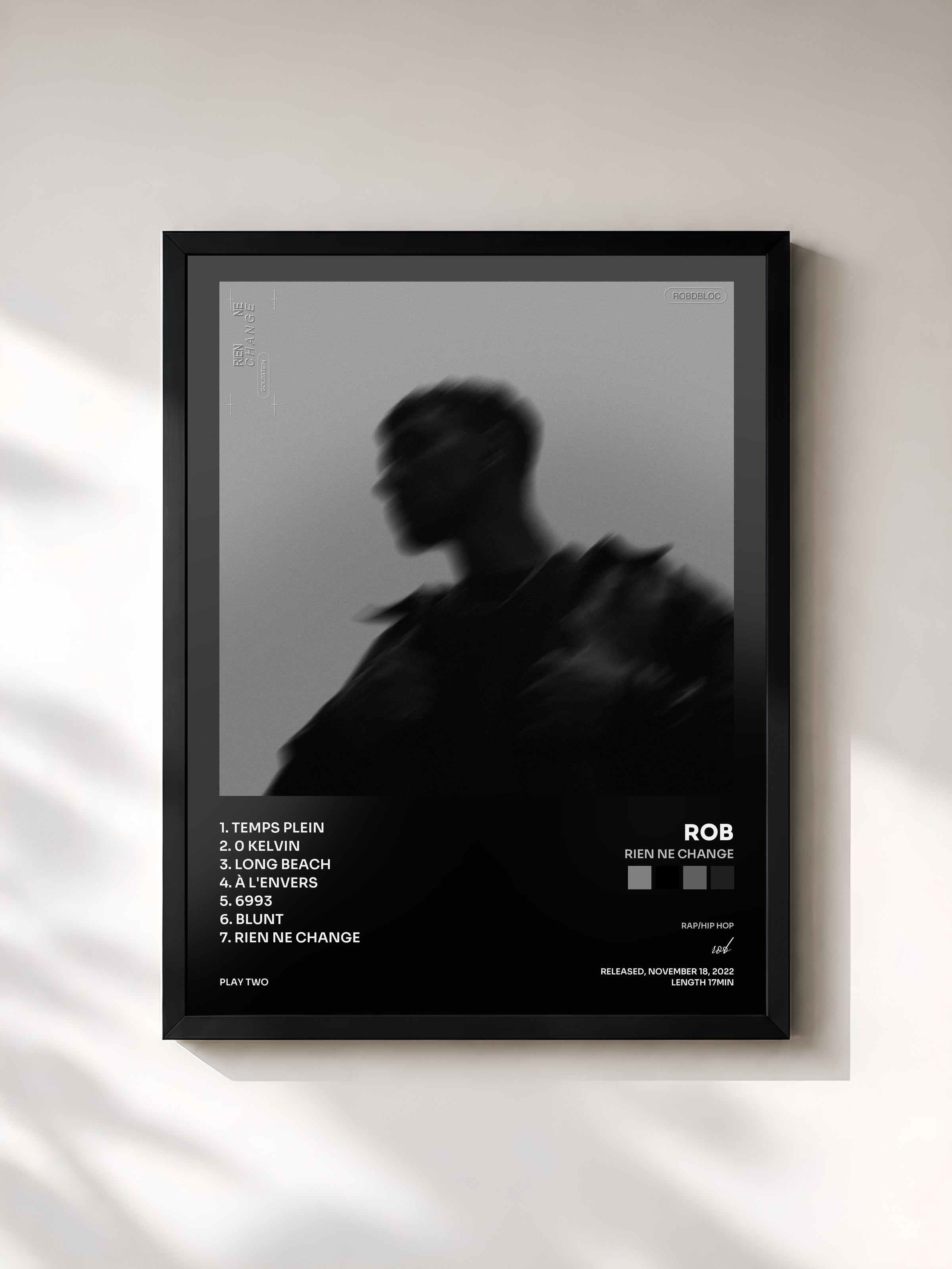 #noir Tableau de l'album Rien ne change de rob, cadre noir, imprimé et encadré en France