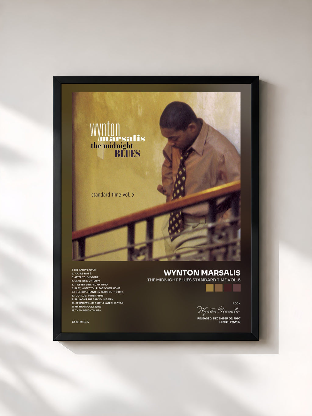 #noir Tableau de l'album The Midnight Blues Standard Time Vol. 5 de Wynton Marsalis, cadre noir, imprimé et encadré en France