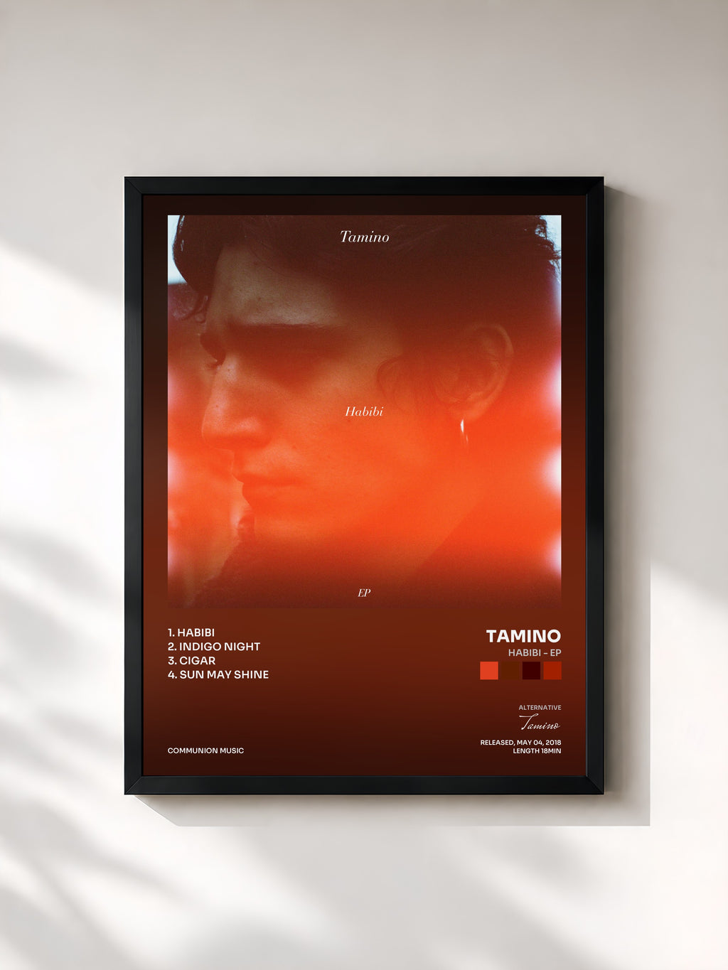 #noir Tableau de l'album Habibi - EP de Tamino, cadre noir, imprimé et encadré en France